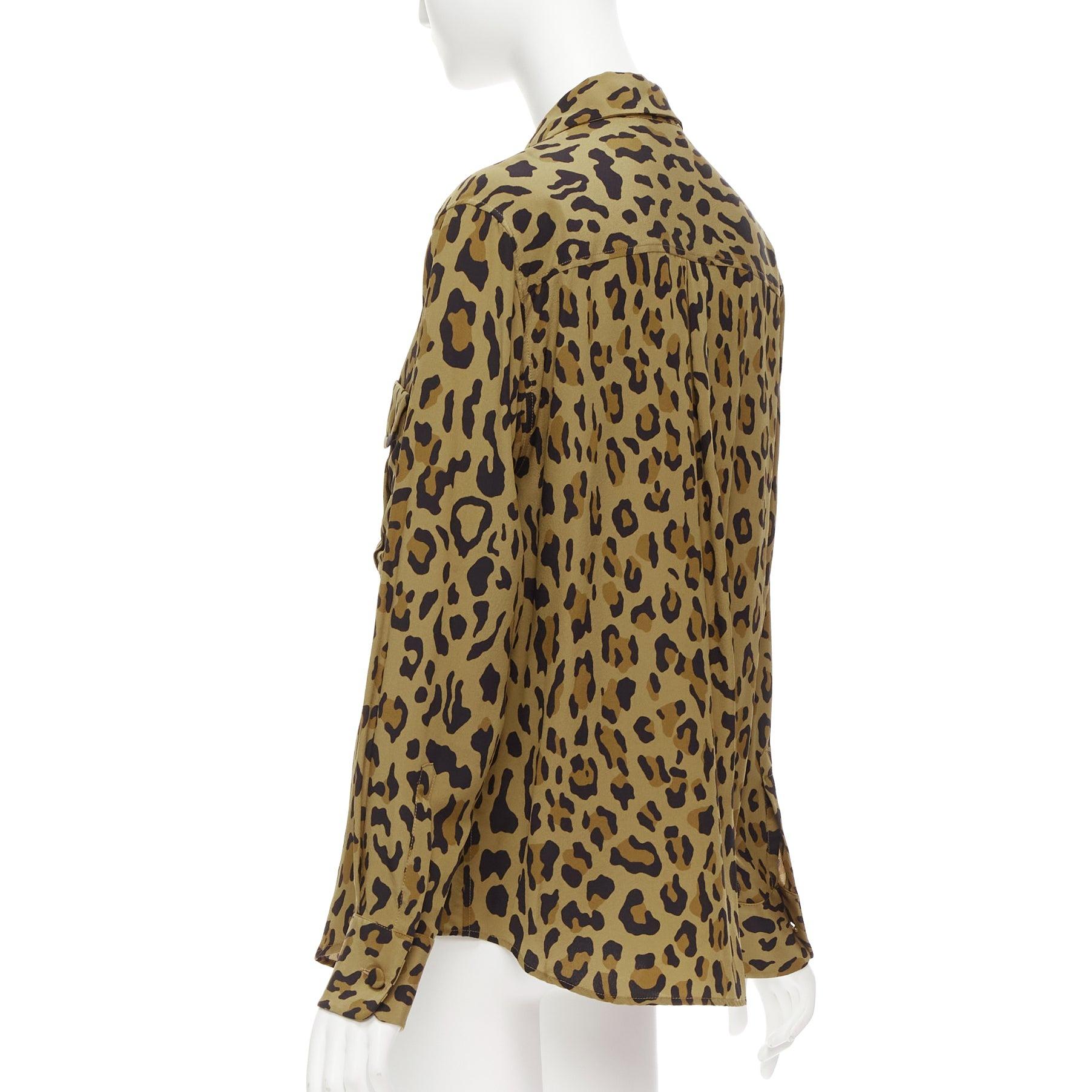 BLAZE MILANO 100% silk brown leopard print wrap button casual shirt Sz.1 S For Sale 1