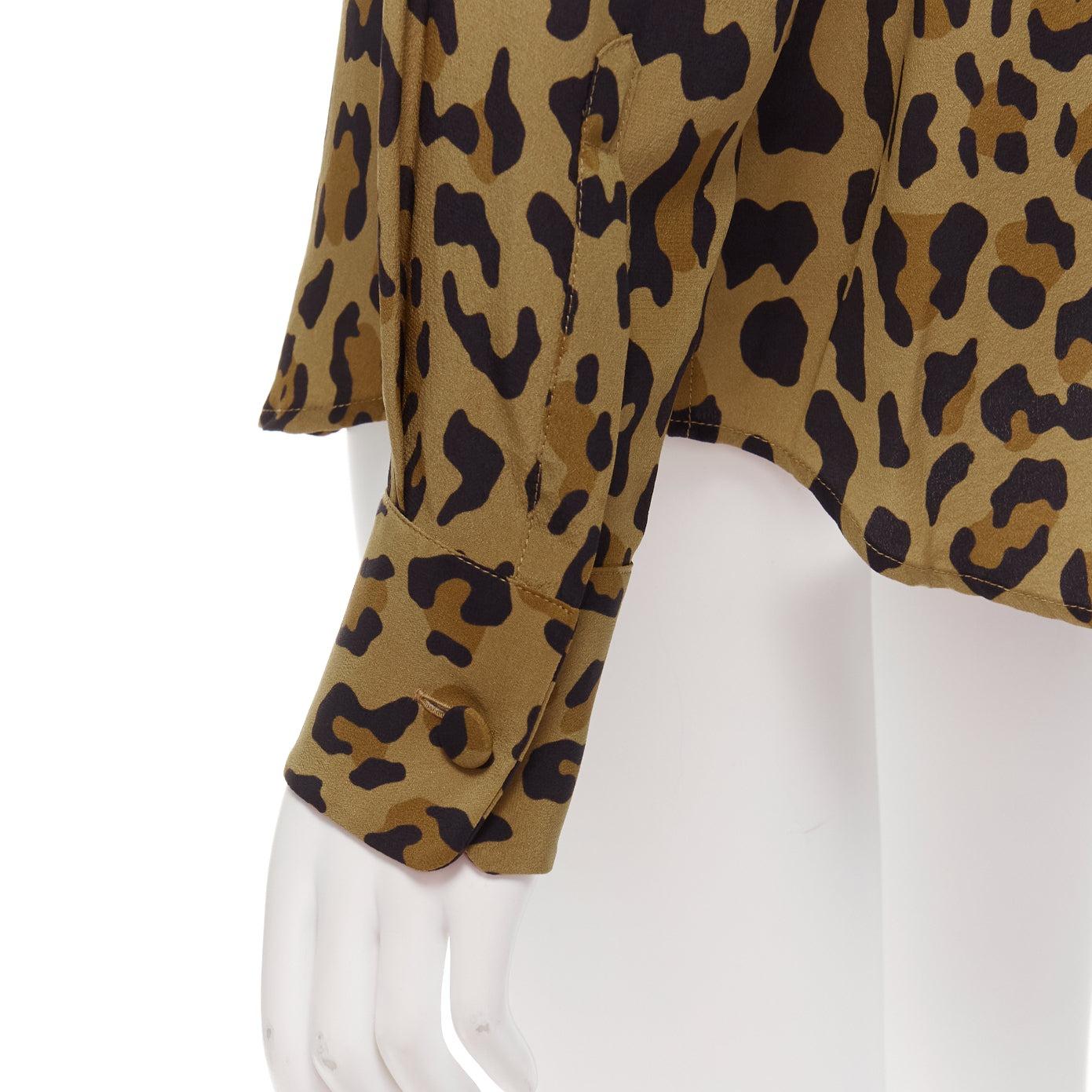 BLAZE MILANO 100% silk brown leopard print wrap button casual shirt Sz.1 S For Sale 2