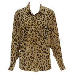 BLAZE MILANO 100% Seide braun Leopard drucken wickeln Knopf lässig Hemd Sz.1 S