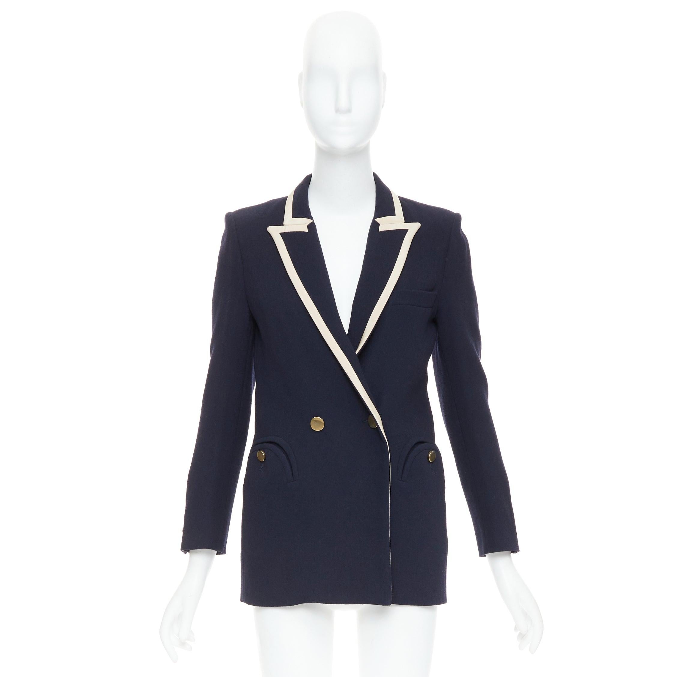 BLAZE MILANO Everyday navy virgin wool silk trim curved pocket blazer US0 XS For Sale 5