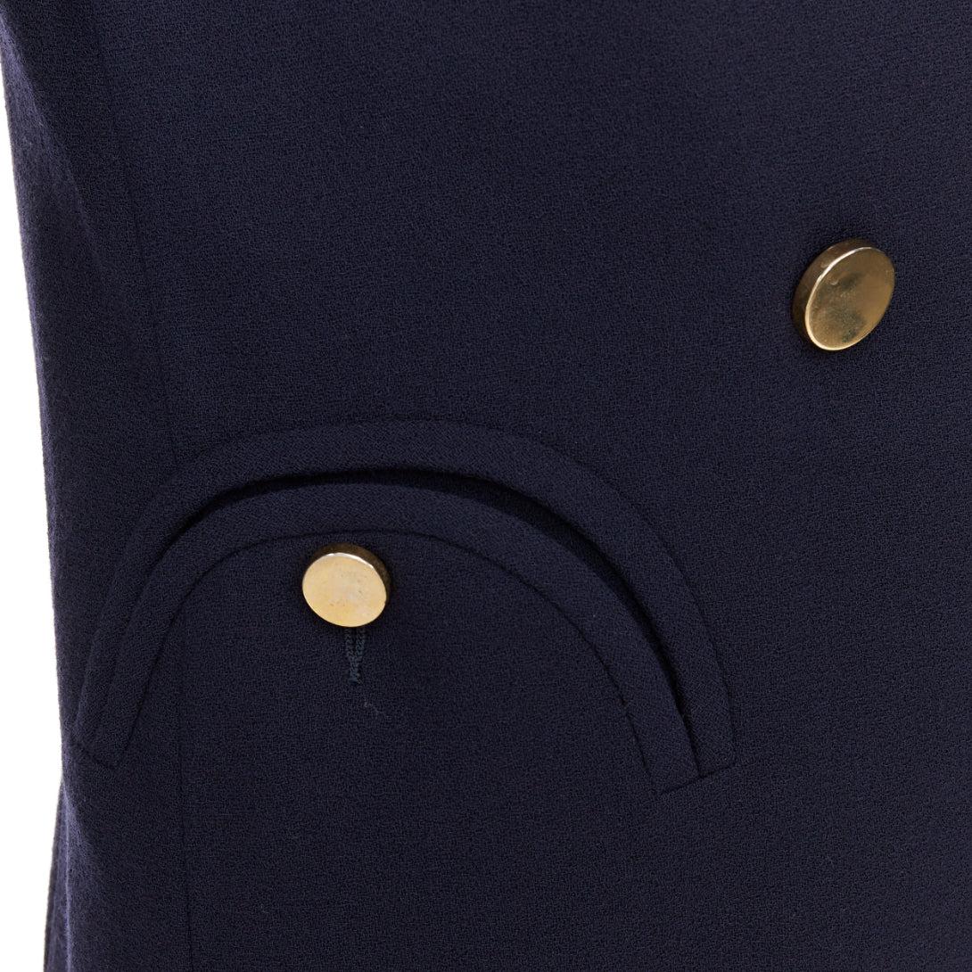 BLAZE MILANO Everyday navy virgin wool cream silk trim curved pocket blazer US0 XS
Reference: GEGG/A00170
Brand: Blaze Milano
Model: Everyday
Material: Virgin Wool, Silk
Color: Navy, Cream
Pattern: Solid
Closure: Button
Lining: Multicolour