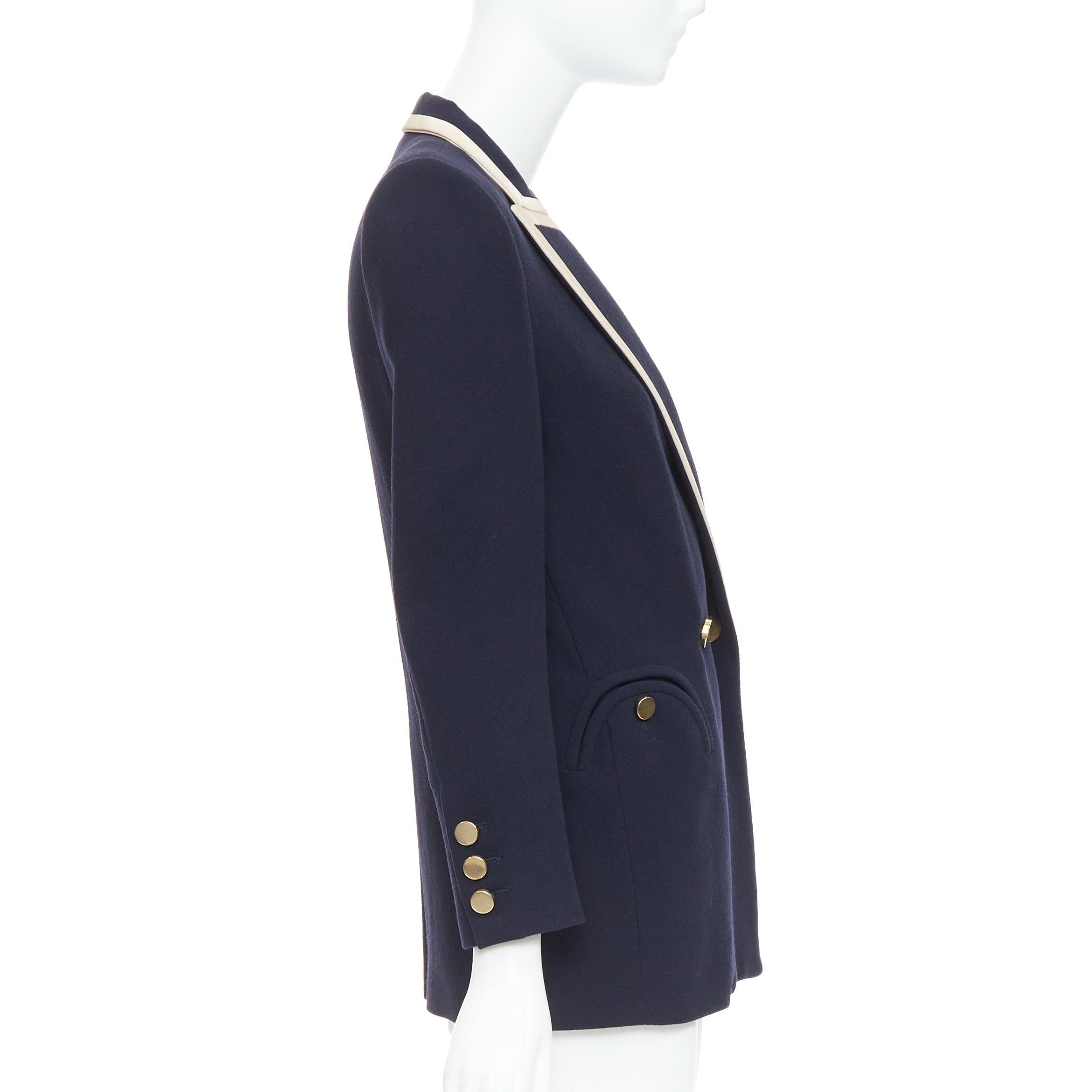 Women's BLAZE MILANO Everyday navy virgin wool silk trim curved pocket blazer US0 XS For Sale