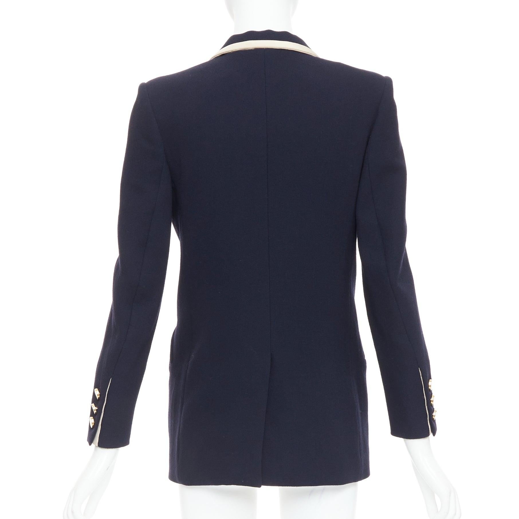BLAZE MILANO Everyday navy virgin wool silk trim curved pocket blazer US0 XS For Sale 1