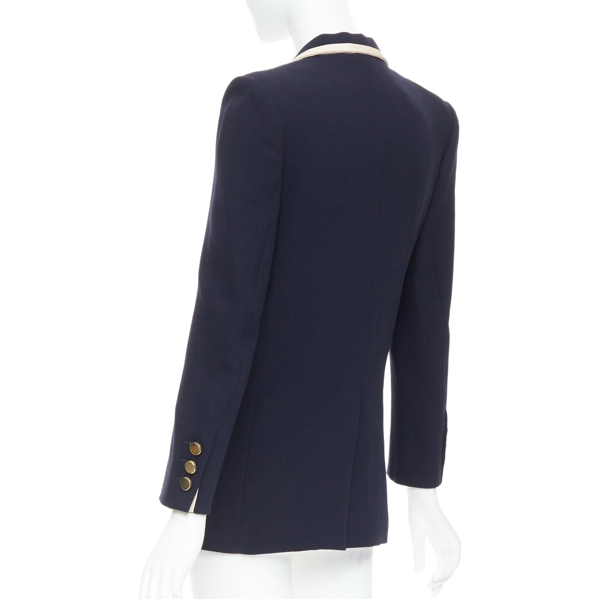 BLAZE MILANO Everyday navy virgin wool silk trim curved pocket blazer US0 XS For Sale 2