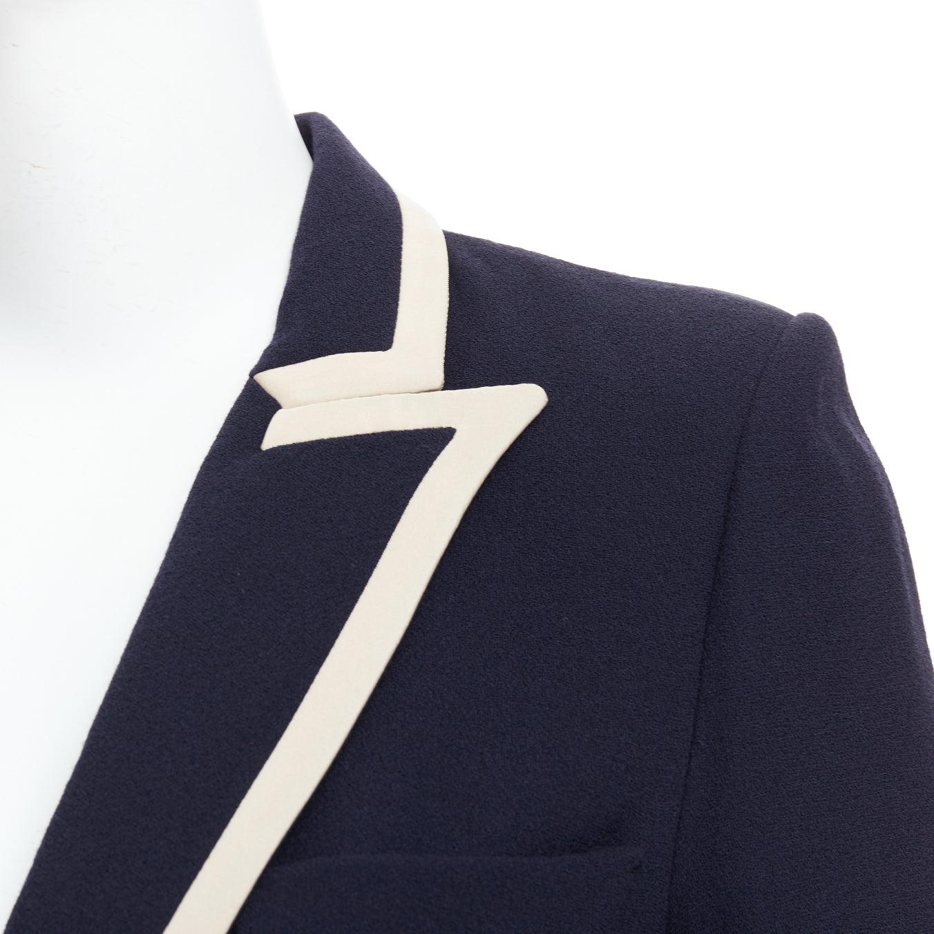 BLAZE MILANO Everyday navy virgin wool silk trim curved pocket blazer US0 XS For Sale 3