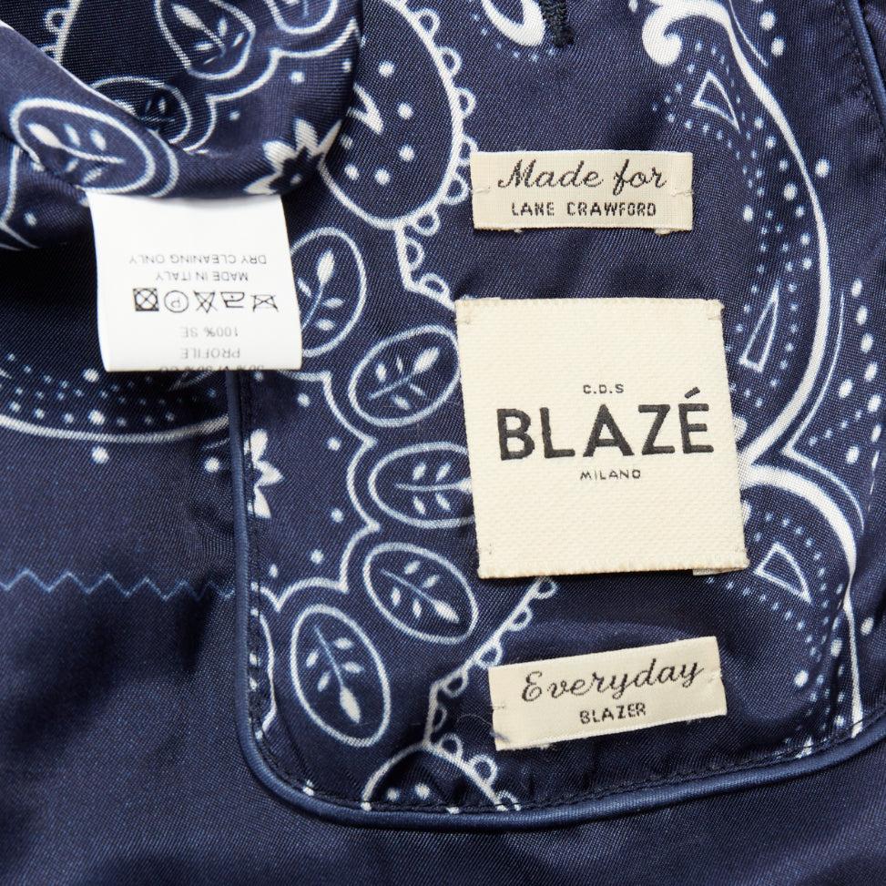 BLAZE MILANO Everyday navy virgin wool silk trim curved pocket blazer US0 XS For Sale 4