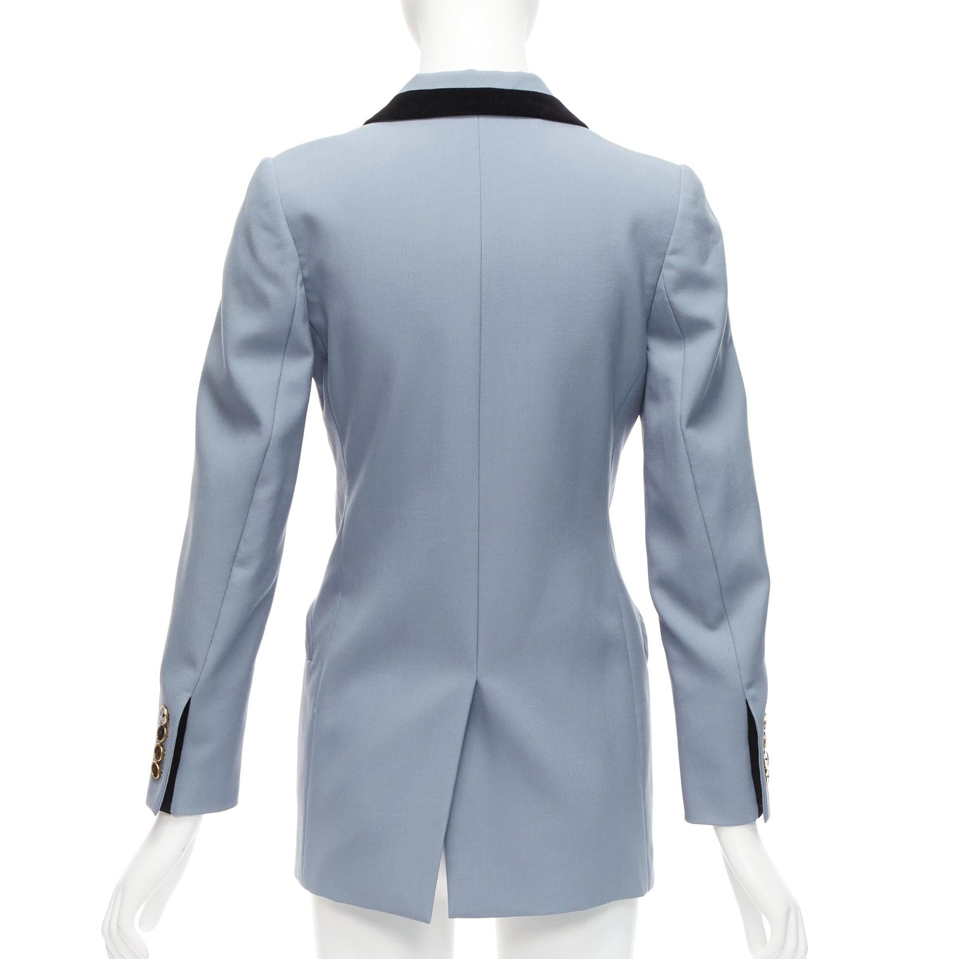 BLAZE MILANO Lane Crawford Everyday blue wool black velvet trim blazer US0 XS For Sale 1