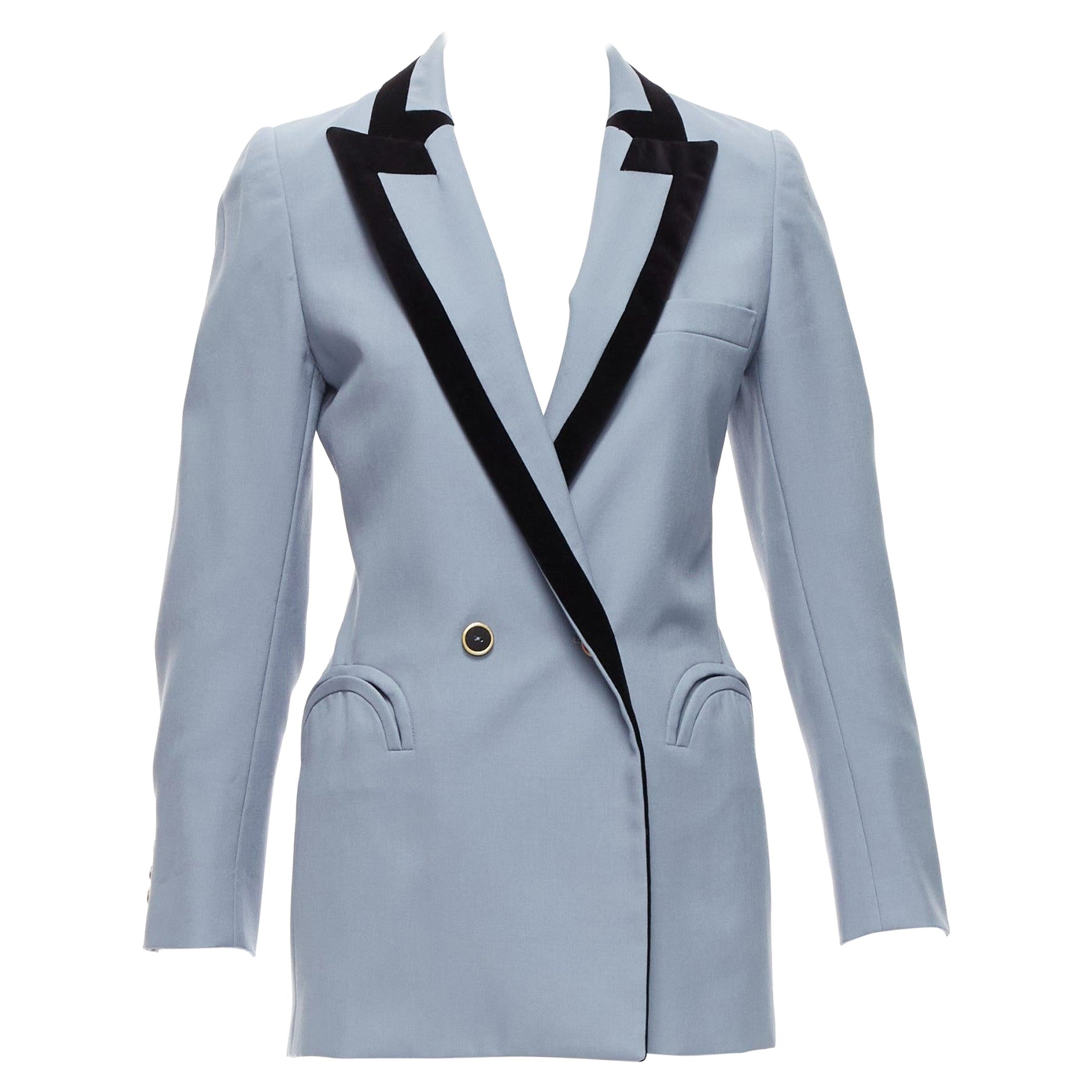 BLAZE MILANO Lane Crawford Everyday blue wool black velvet trim blazer US0 XS