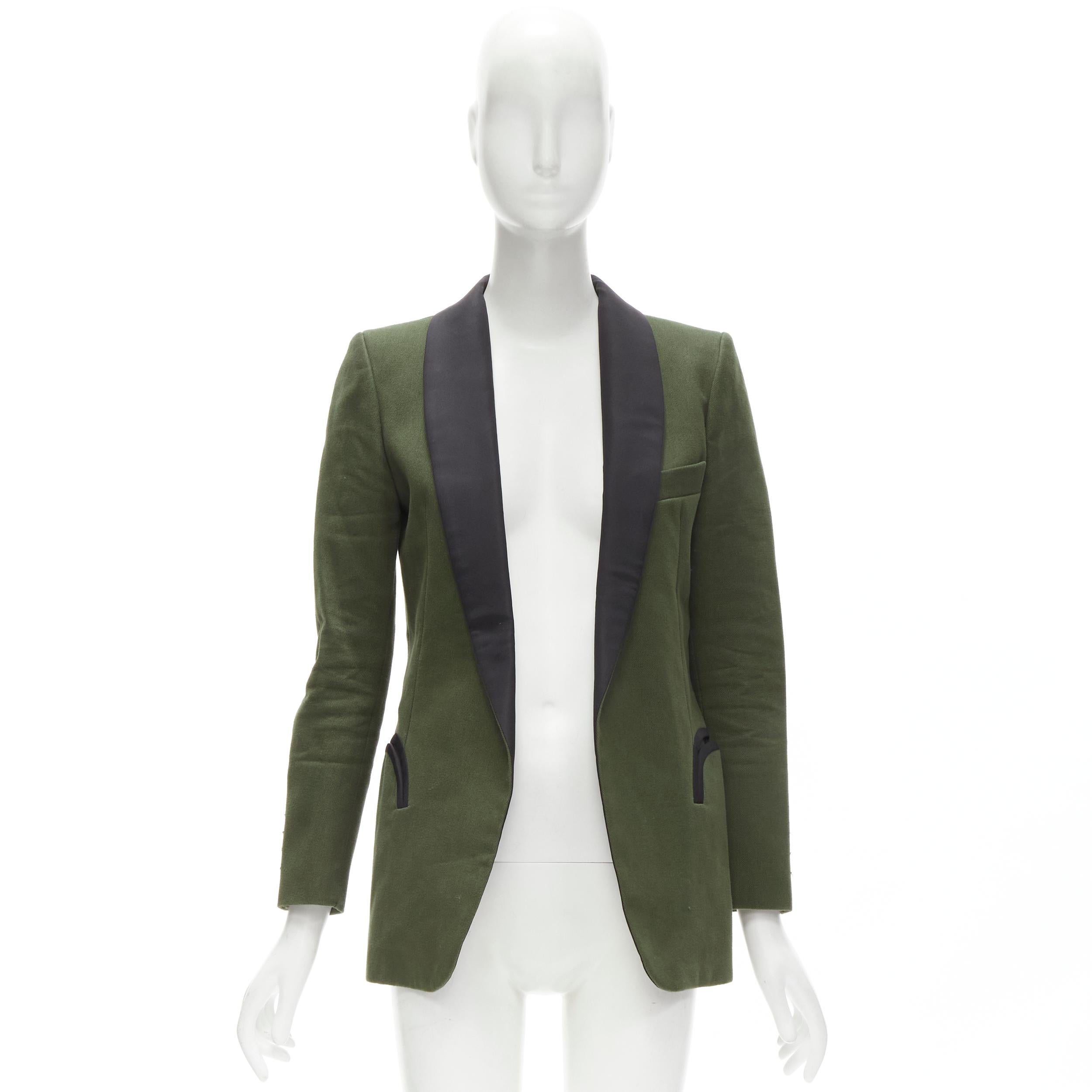 BLAZE MILANO Midnight Smoking khaki green cotton curved pocket shawl blazer S For Sale 2