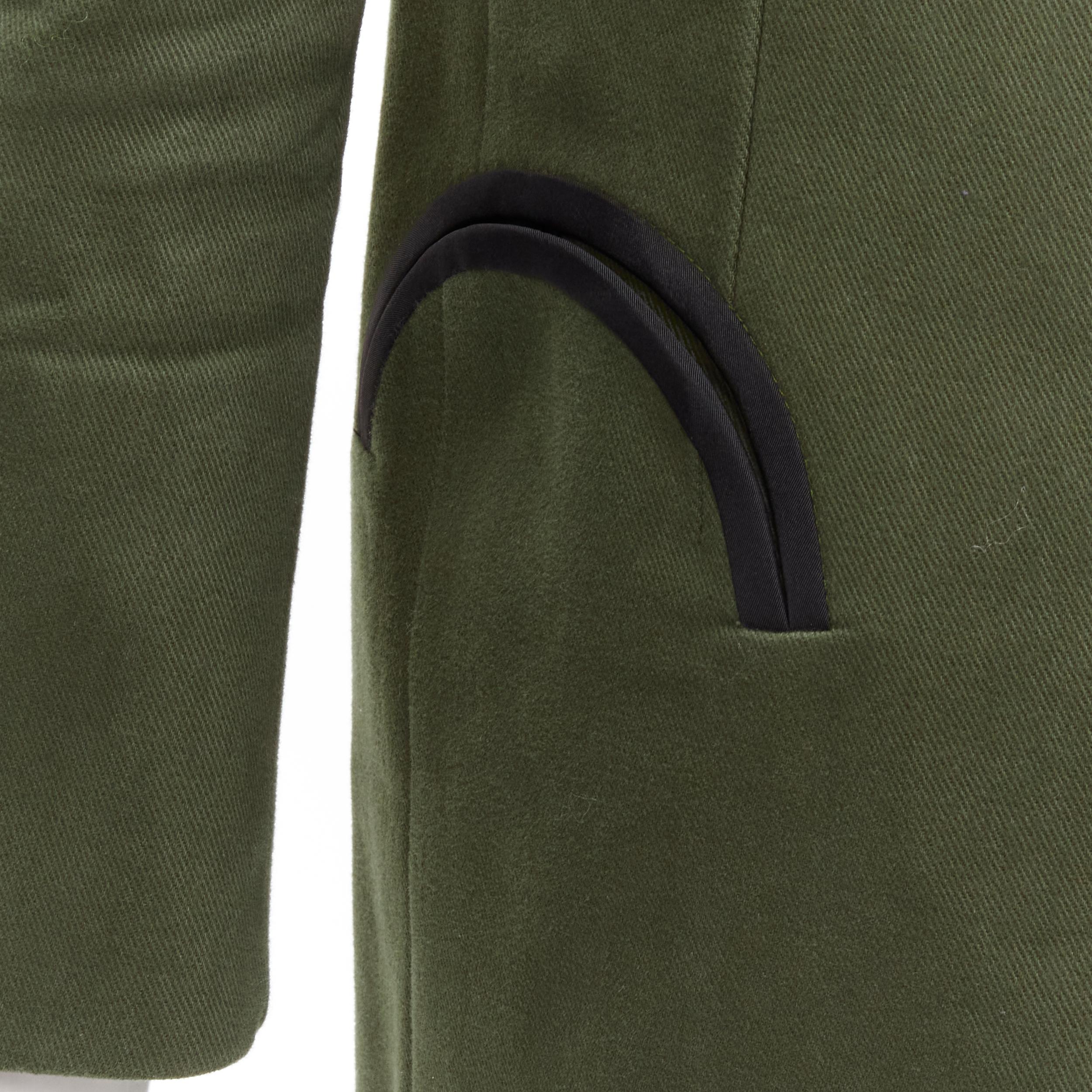 BLAZE MILANO Midnight Smoking khaki green cotton curved pocket shawl blazer S 
Reference: KEDG/A00146 
Brand: Blaze Milano 
Material: Feels like cotton 
Color: Green 
Pattern: Solid 
Extra Detail: Limited Edition and Made for Lane Crawford. Midnight