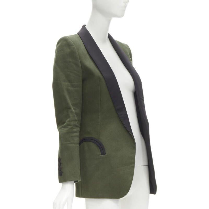 Beige BLAZE MILANO Fumo di mezzanotte blazer scialle in cotone verde cachi con tasche curve S in vendita