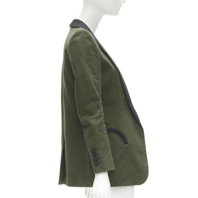 BLAZE MILANO Fumo di mezzanotte blazer scialle in cotone verde cachi con tasche curve S In condizioni ottime in vendita a Hong Kong, NT
