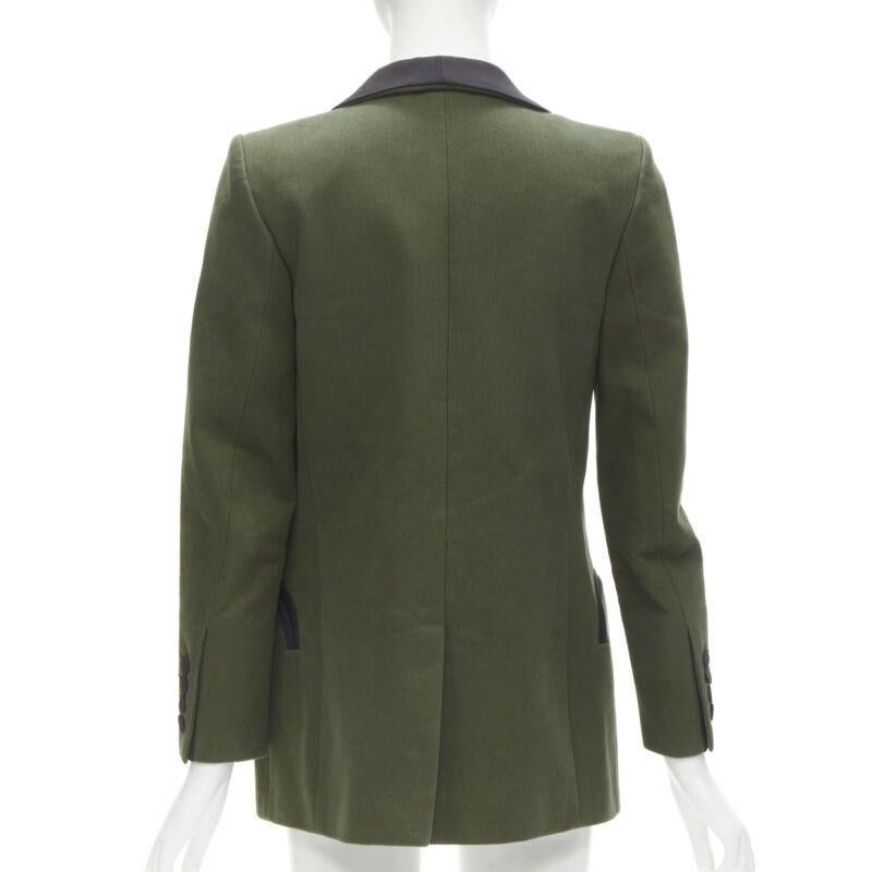 Donna BLAZE MILANO Fumo di mezzanotte blazer scialle in cotone verde cachi con tasche curve S in vendita