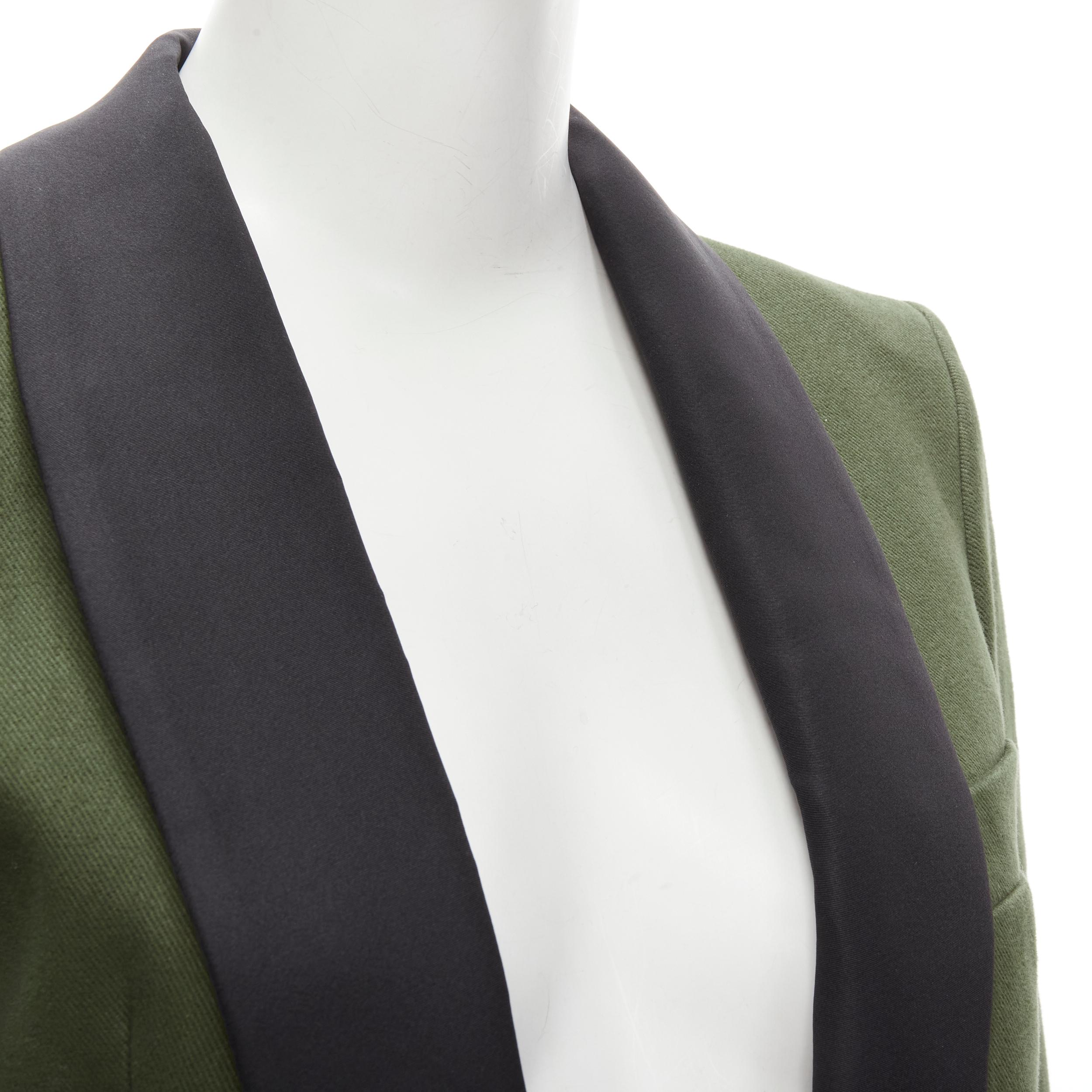 BLAZE MILANO Midnight Smoking khaki green cotton curved pocket shawl blazer S In Excellent Condition For Sale In Hong Kong, NT