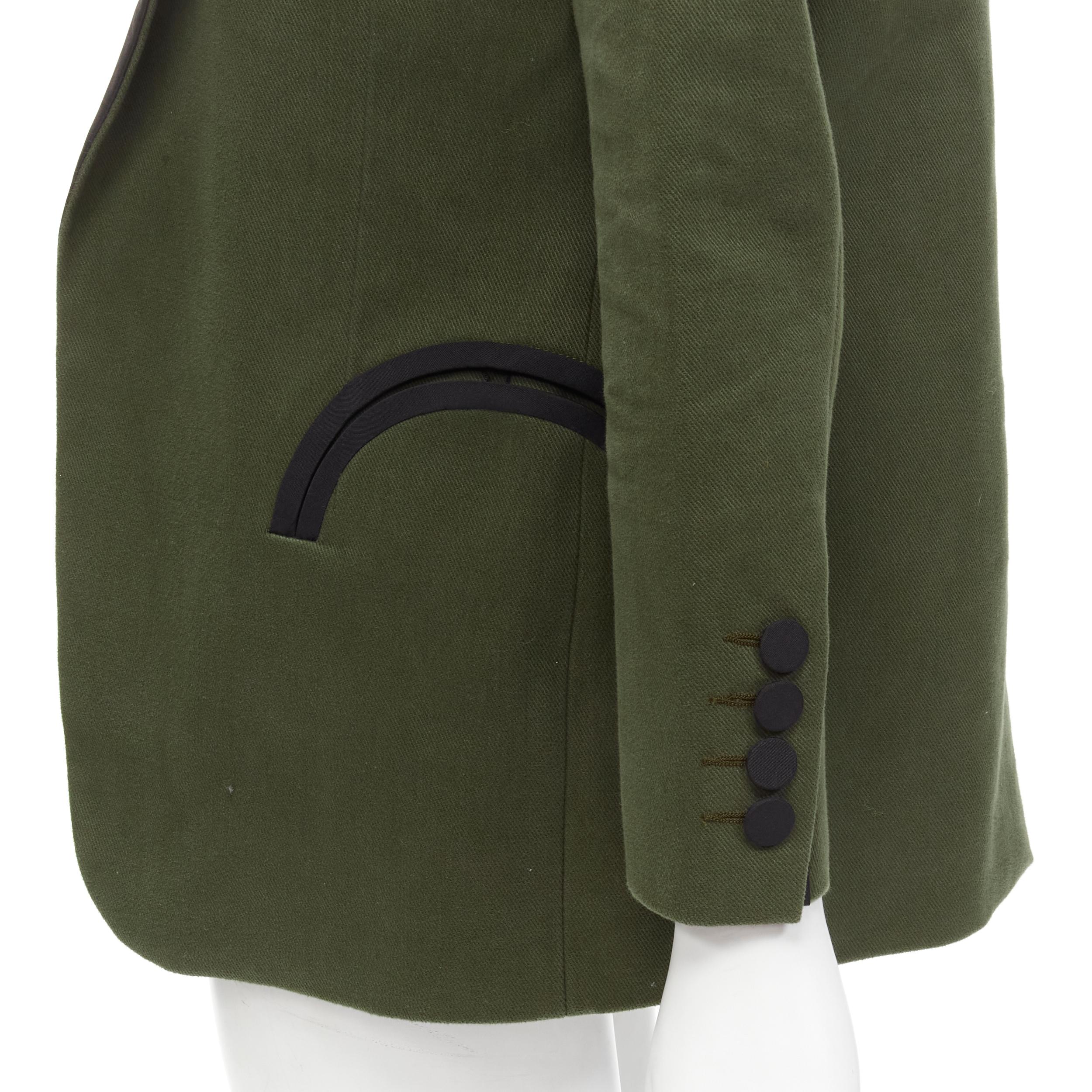 Women's BLAZE MILANO Midnight Smoking khaki green cotton curved pocket shawl blazer S For Sale