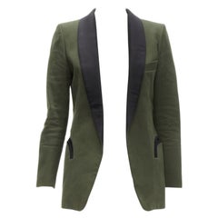 BLAZE MILANO Midnight Smoking khaki green cotton curved pocket shawl blazer S