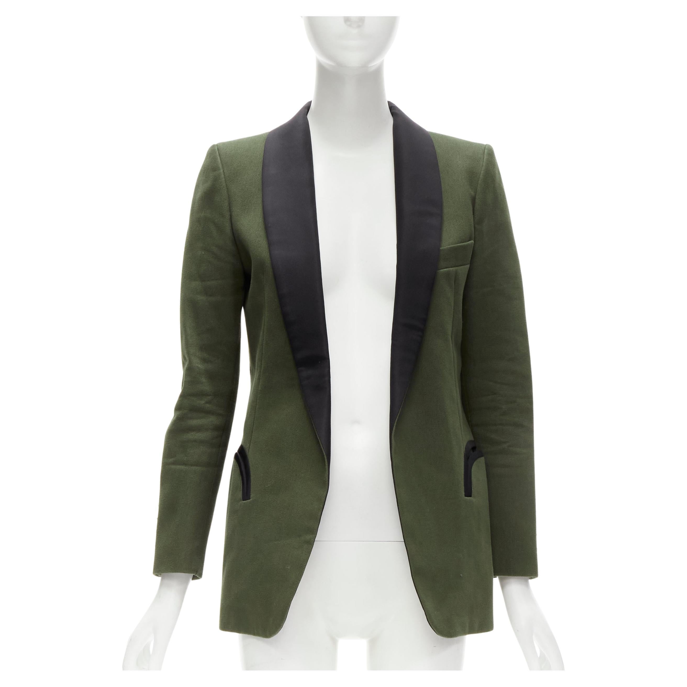 BLAZE MILANO Midnight Smoking khaki green cotton curved pocket shawl blazer S For Sale