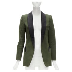 Used BLAZE MILANO Midnight Smoking khaki green cotton curved pocket shawl blazer S