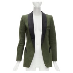 BLAZE MILANO Midnight Smoking khaki green cotton curved pocket shawl blazer S