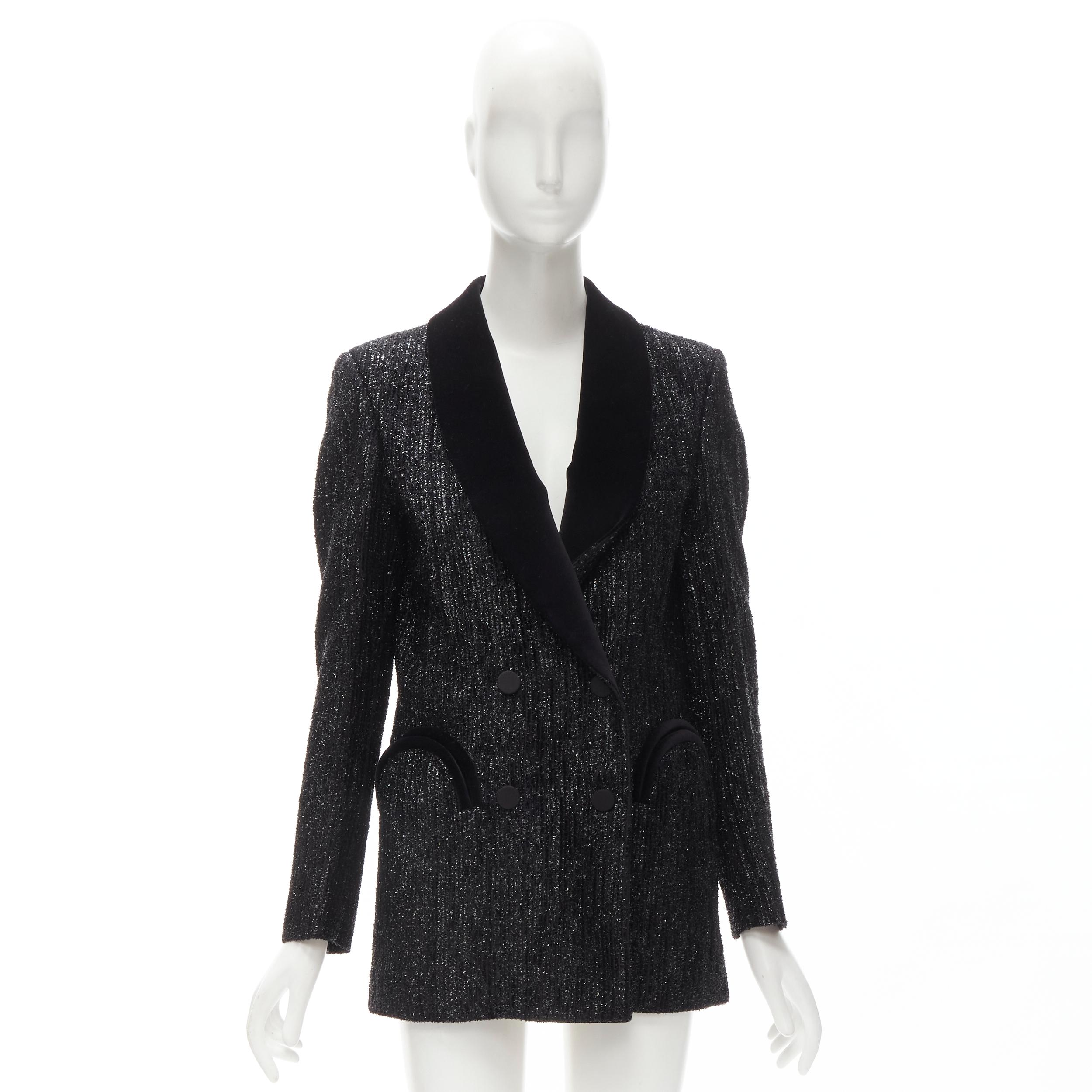 BLAZE MILANO Midnight Smoking metallic black lurex chenille velvet blazer US0 XS For Sale 5