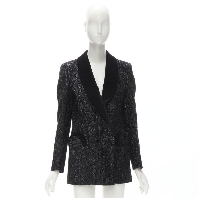 BLAZE MILANO Midnight Smoking metallic black lurex chenille velvet blazer US0 XS 6