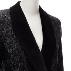 BLAZE MILANO Midnight Smoking metallic black lurex chenille velvet blazer US0 XS