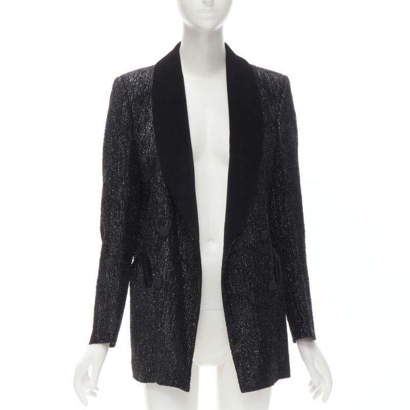 Black BLAZE MILANO Midnight Smoking metallic black lurex chenille velvet blazer US0 XS