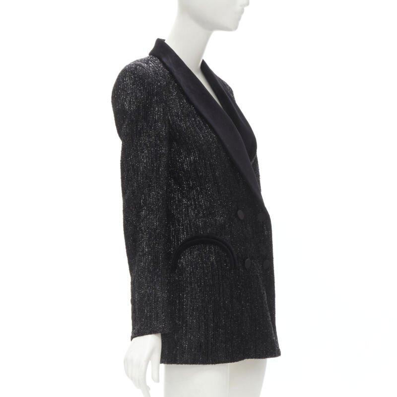 BLAZE MILANO Midnight Smoking metallic black lurex chenille velvet blazer US0 XS In Excellent Condition In Hong Kong, NT