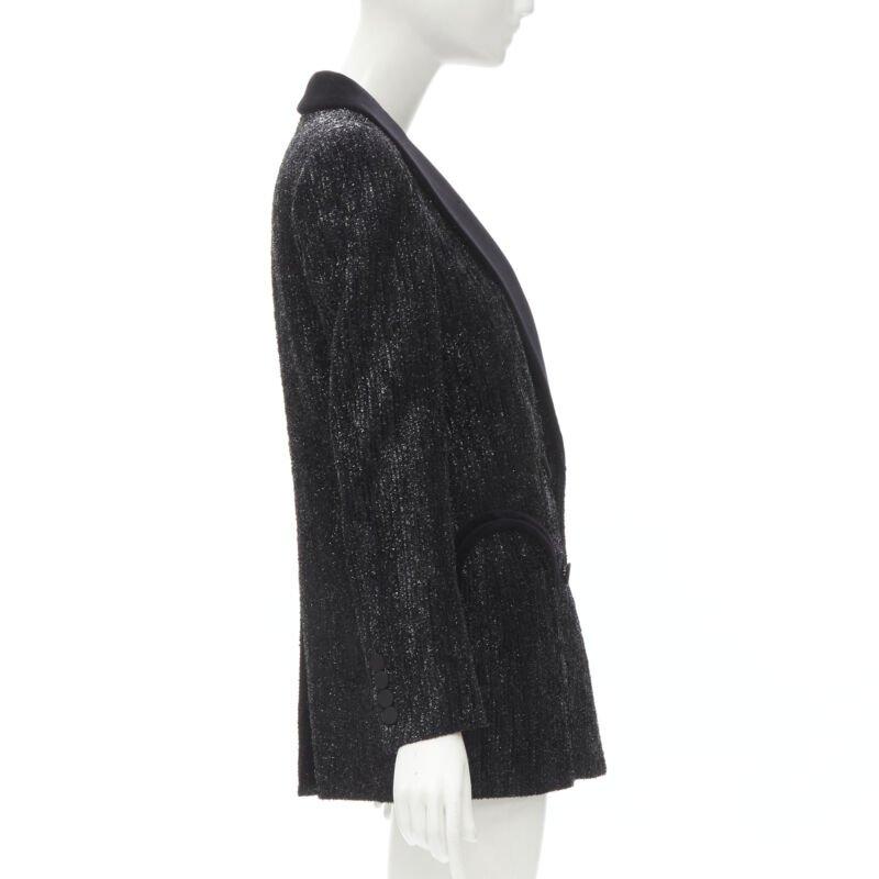 Women's BLAZE MILANO Midnight Smoking metallic black lurex chenille velvet blazer US0 XS