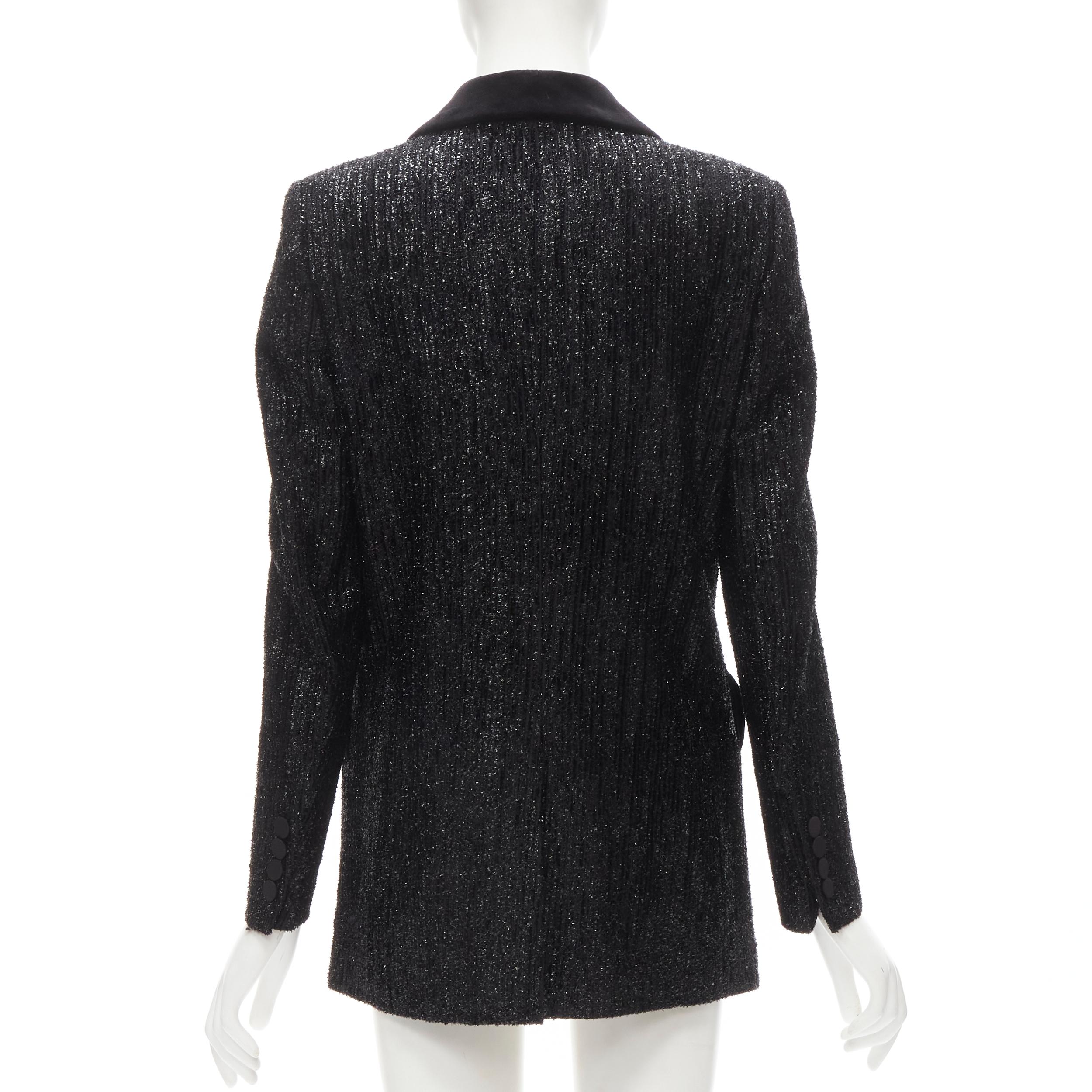 Women's BLAZE MILANO Midnight Smoking metallic black lurex chenille velvet blazer US0 XS For Sale