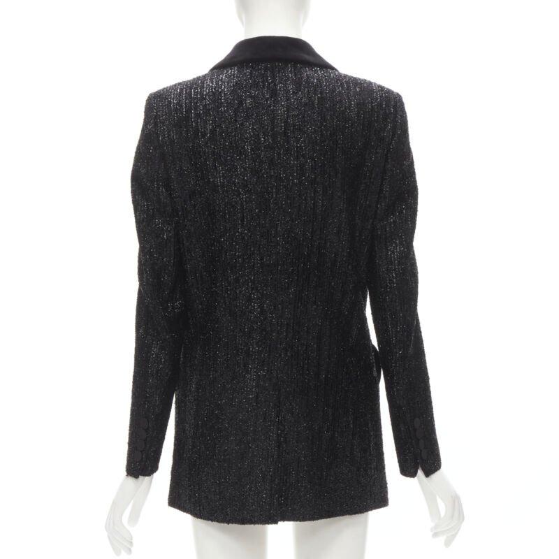 BLAZE MILANO Midnight Smoking metallic black lurex chenille velvet blazer US0 XS 1