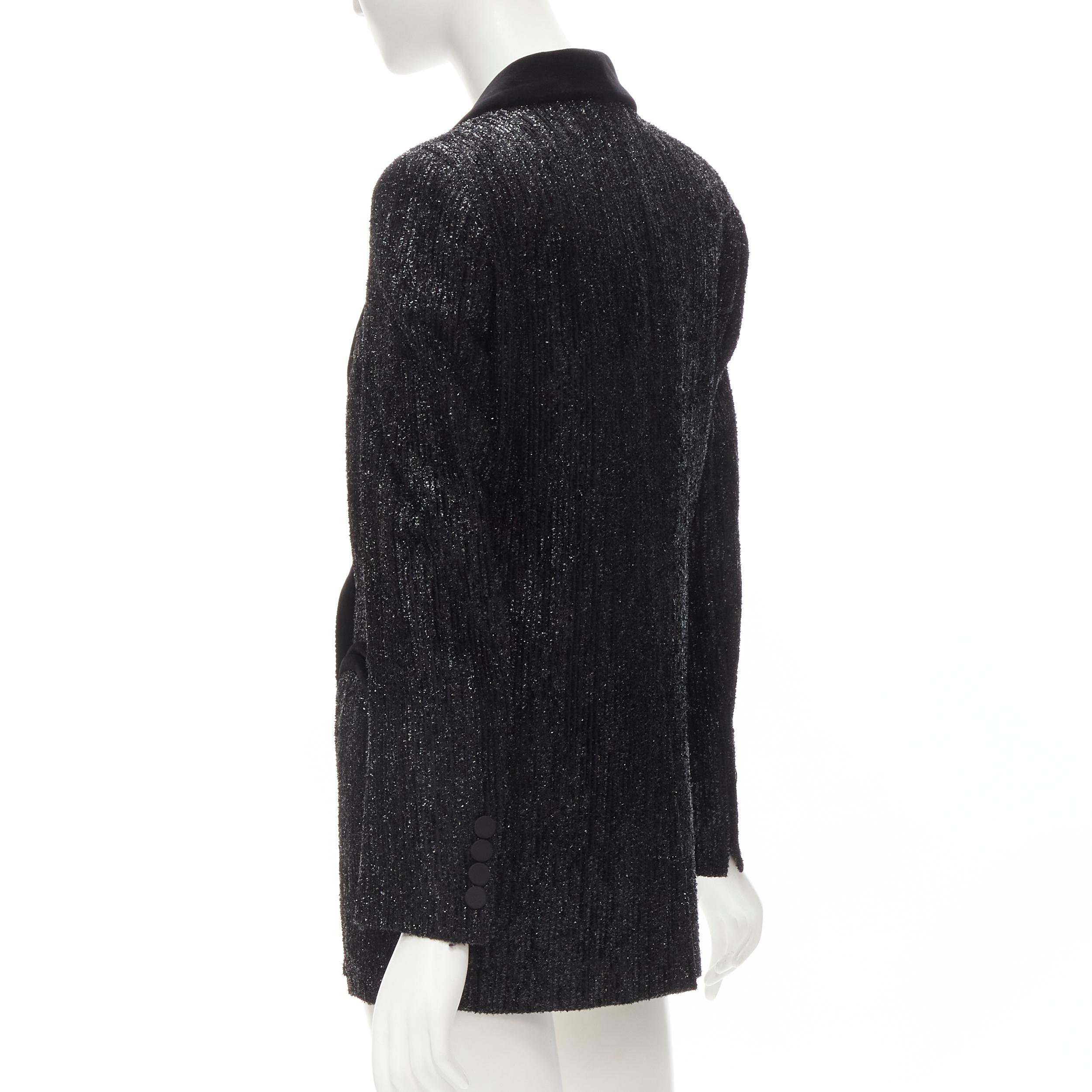 BLAZE MILANO Midnight Smoking metallic black lurex chenille velvet blazer US0 XS For Sale 1