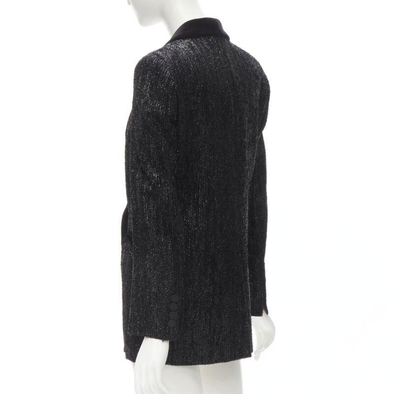BLAZE MILANO Midnight Smoking metallic black lurex chenille velvet blazer US0 XS 2