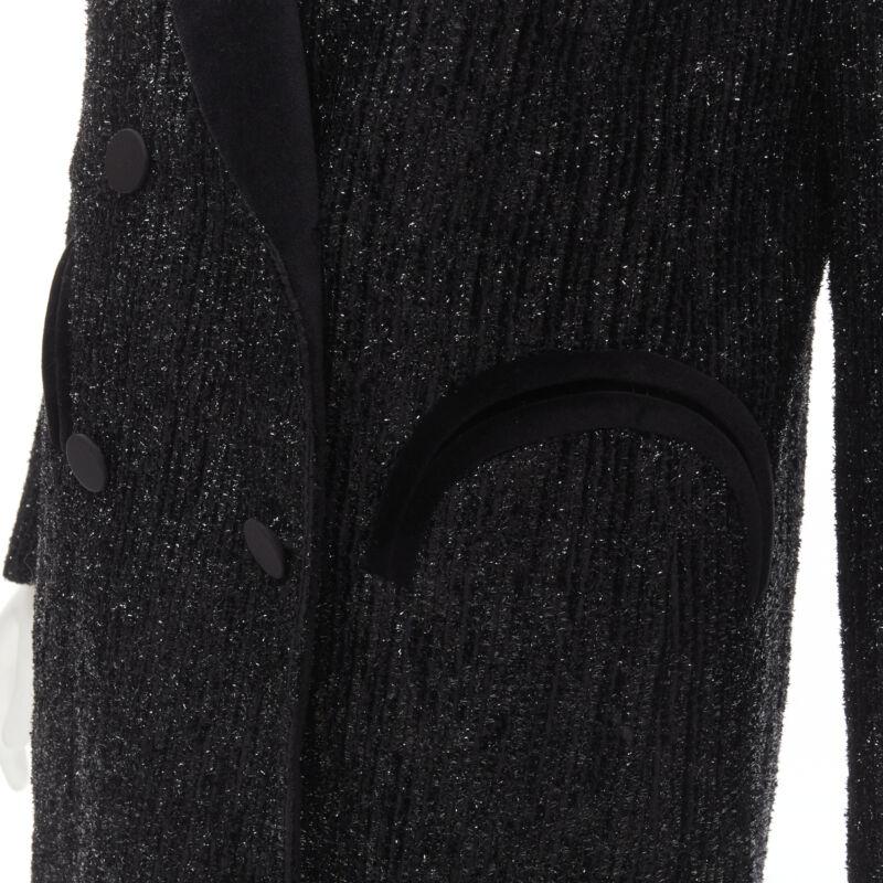 BLAZE MILANO Midnight Smoking metallic black lurex chenille velvet blazer US0 XS 3