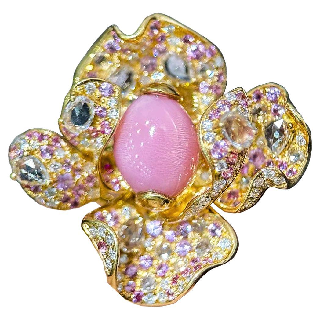 【Conchéa】Flaming Bloom 3-Way Conch & Sapphire Jewelry — 3.6ct