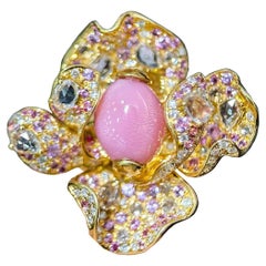 【Conchéa】Flaming Bloom 3-Way Conch & Sapphire Jewelry - 3.6ct