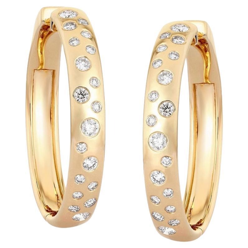 Blazing Glamour 14K Yellow Gold Hoops Diamond Earrings