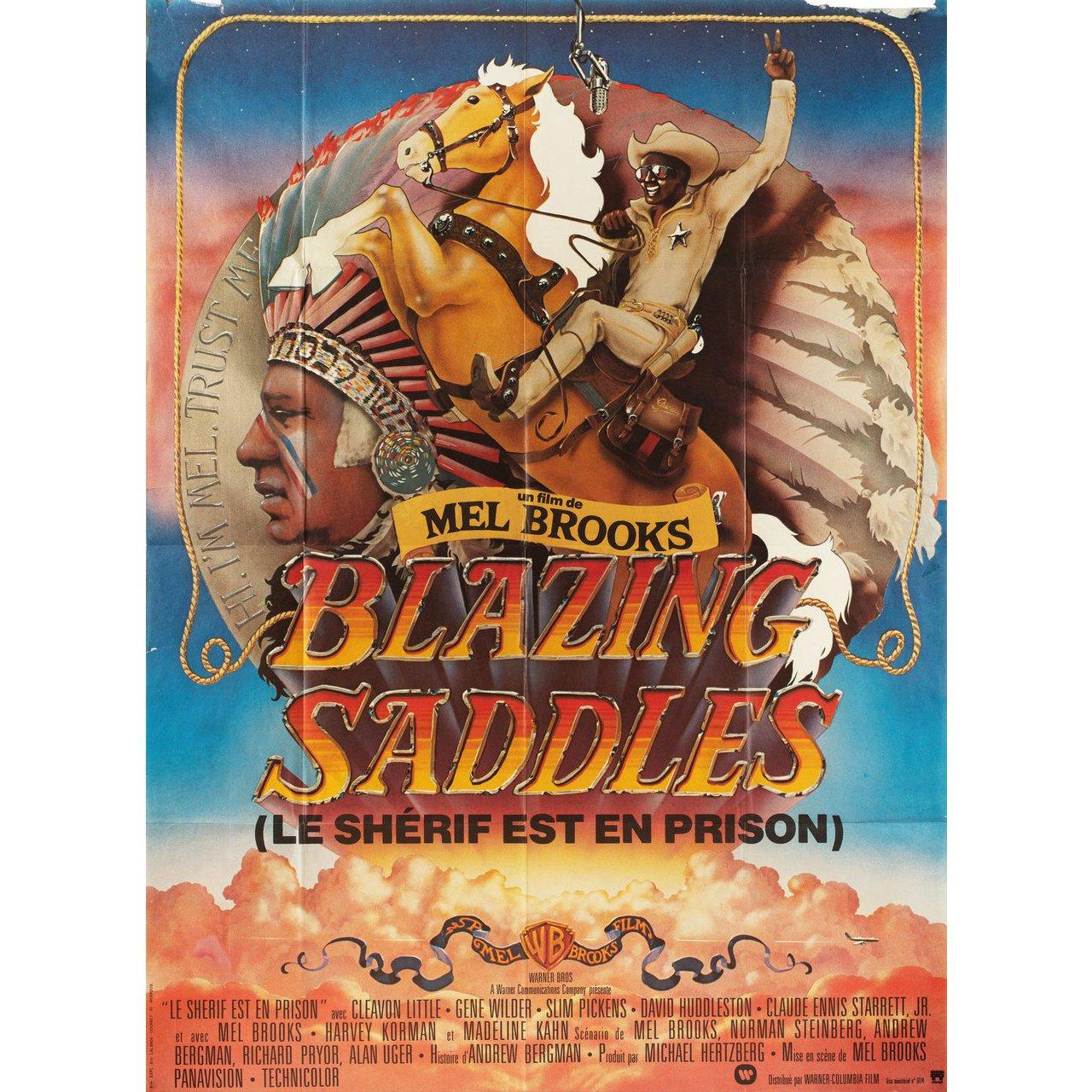 Original 1975 French grande poster by John Alvin / Anthony Goldschmidt for the first French theatrical release of the film Blazing Saddles directed by Mel Brooks with Cleavon Little / Gene Wilder / Slim Pickens / Harvey Korman. Good-Very Good