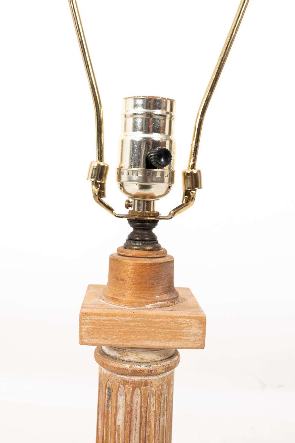 Neoclassical column table lamp in bleached wood. Please note of wear consistent with age including distressed finish. Shade not include.