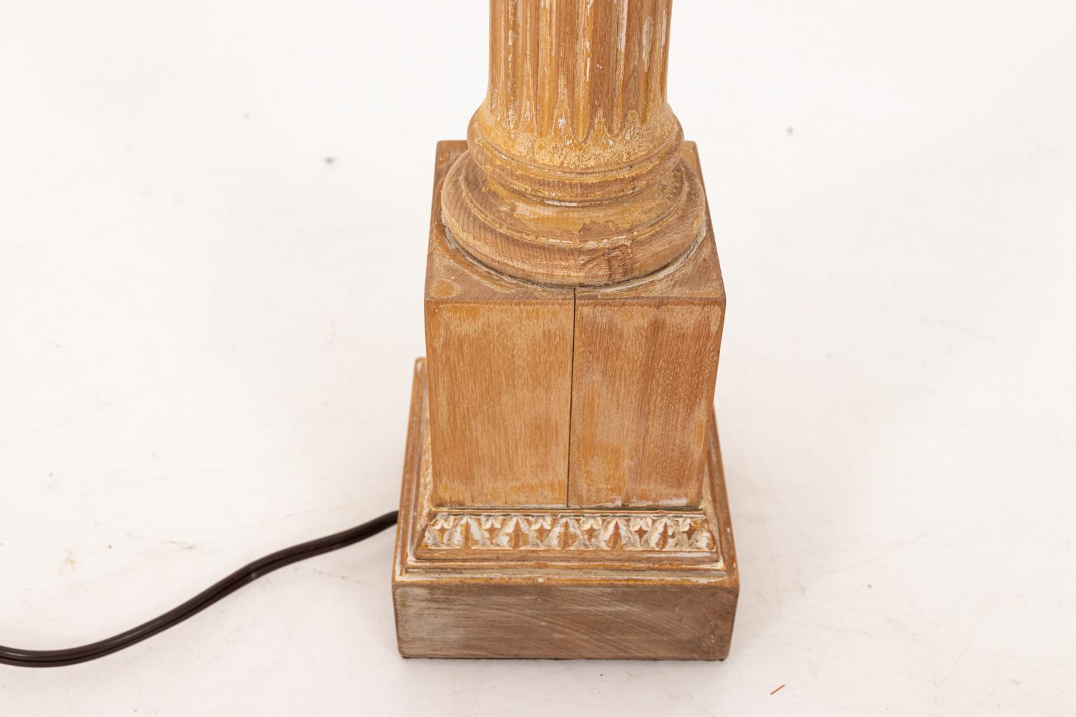 Neoclassical Bleach Wood Column Table Lamp