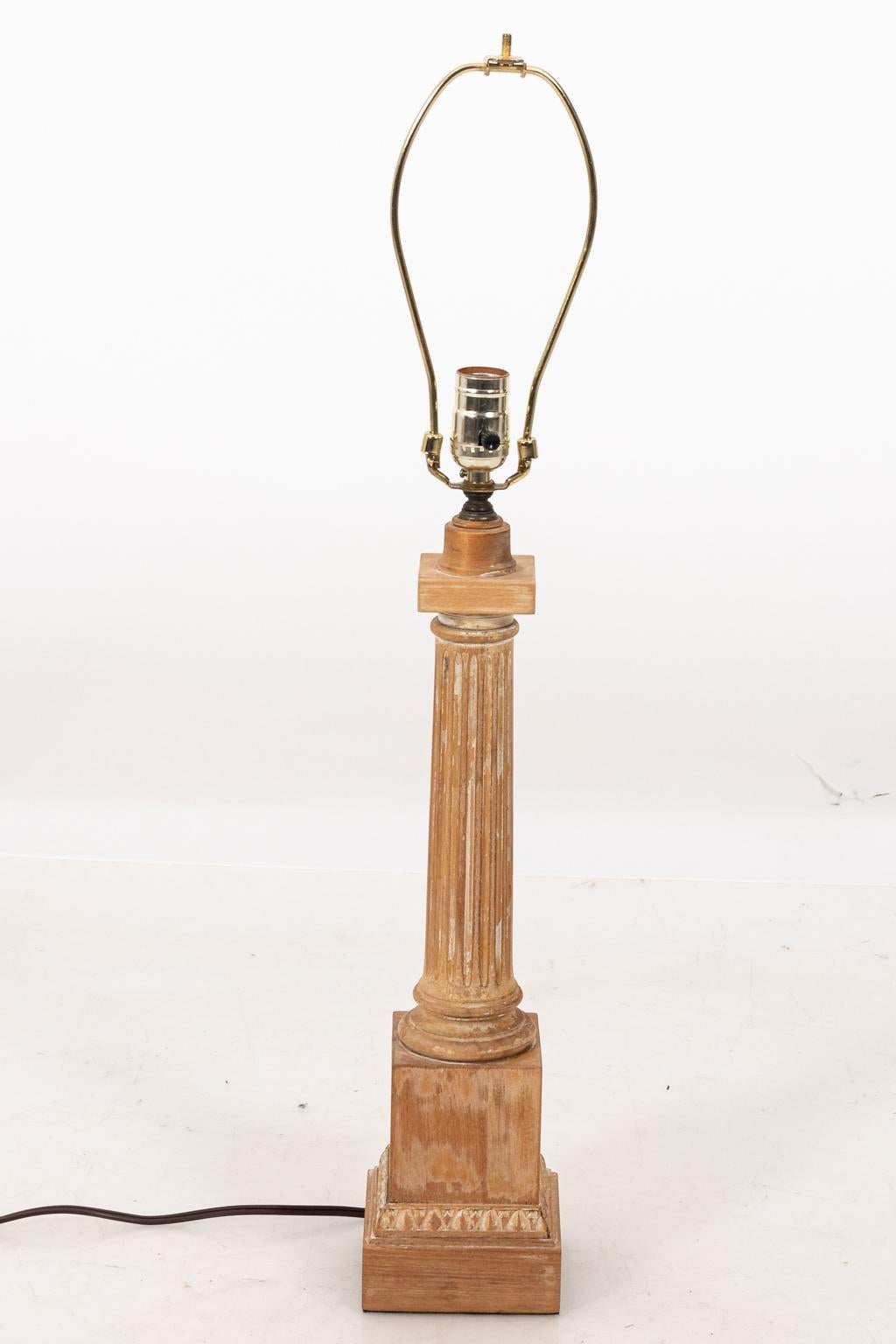 20th Century Bleach Wood Column Table Lamp