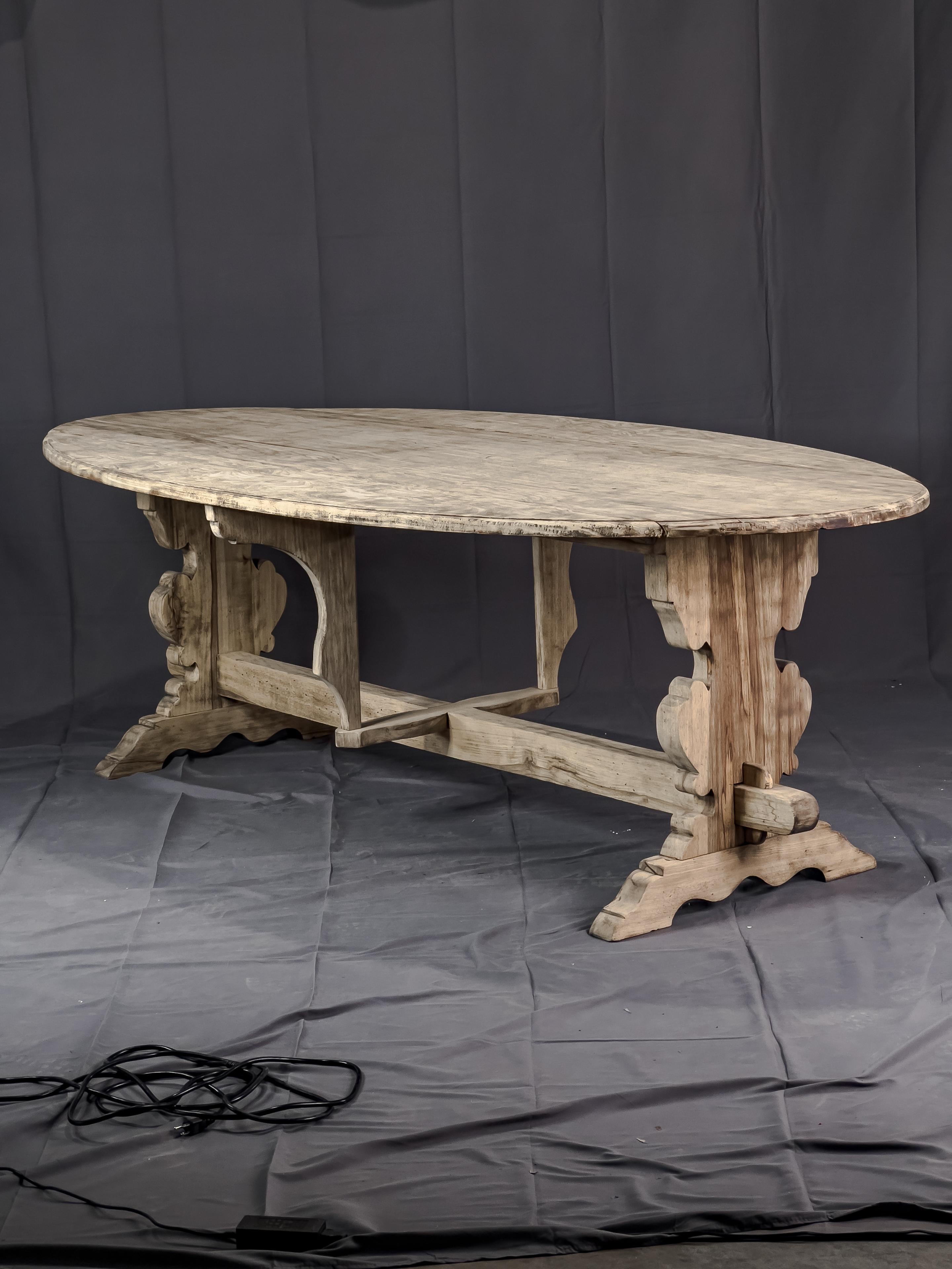 Bleached 19th Century French Oak Drop-Leaf Trestle Table 6