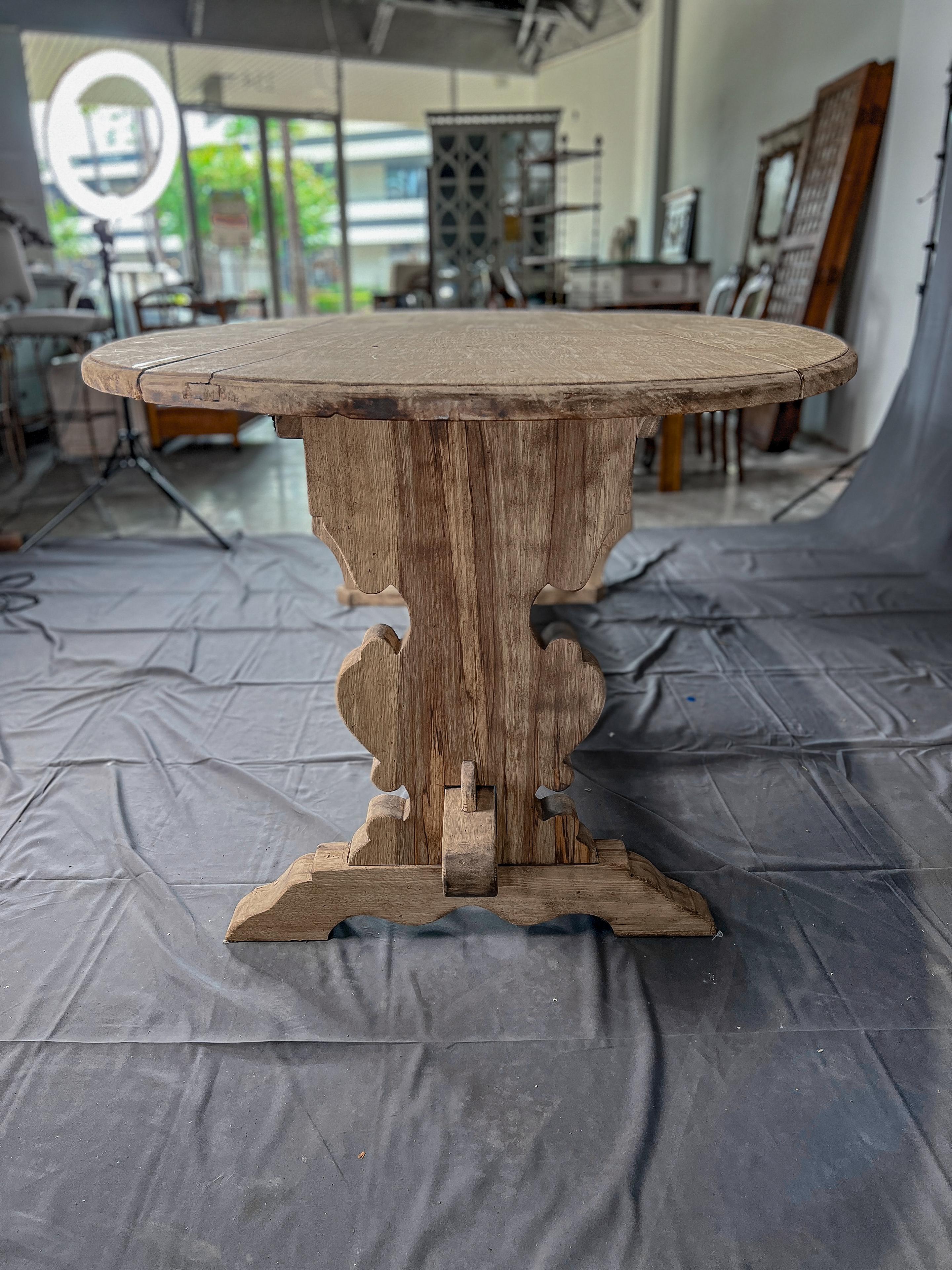 Wood Bleached 19th Century French Oak Drop-Leaf Trestle Table