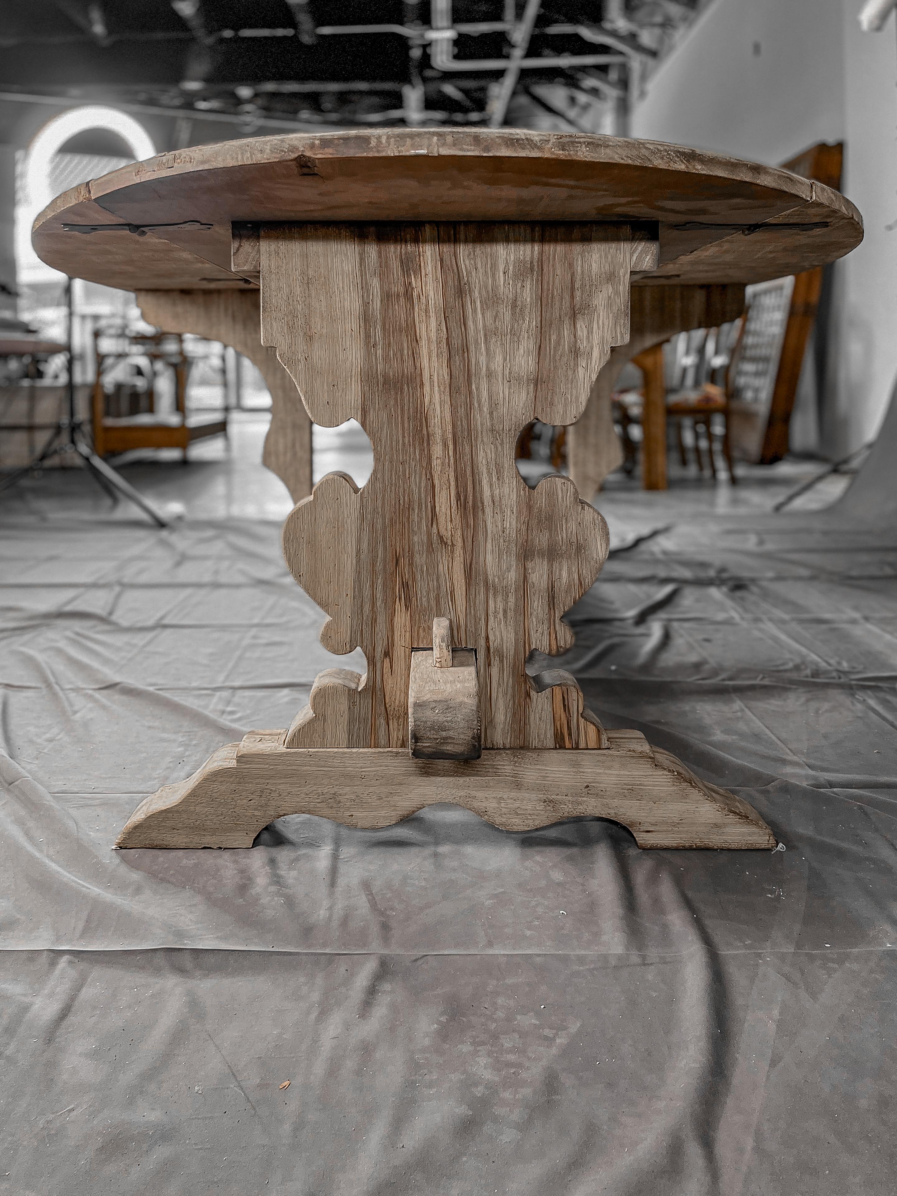 Bleached 19th Century French Oak Drop-Leaf Trestle Table 1