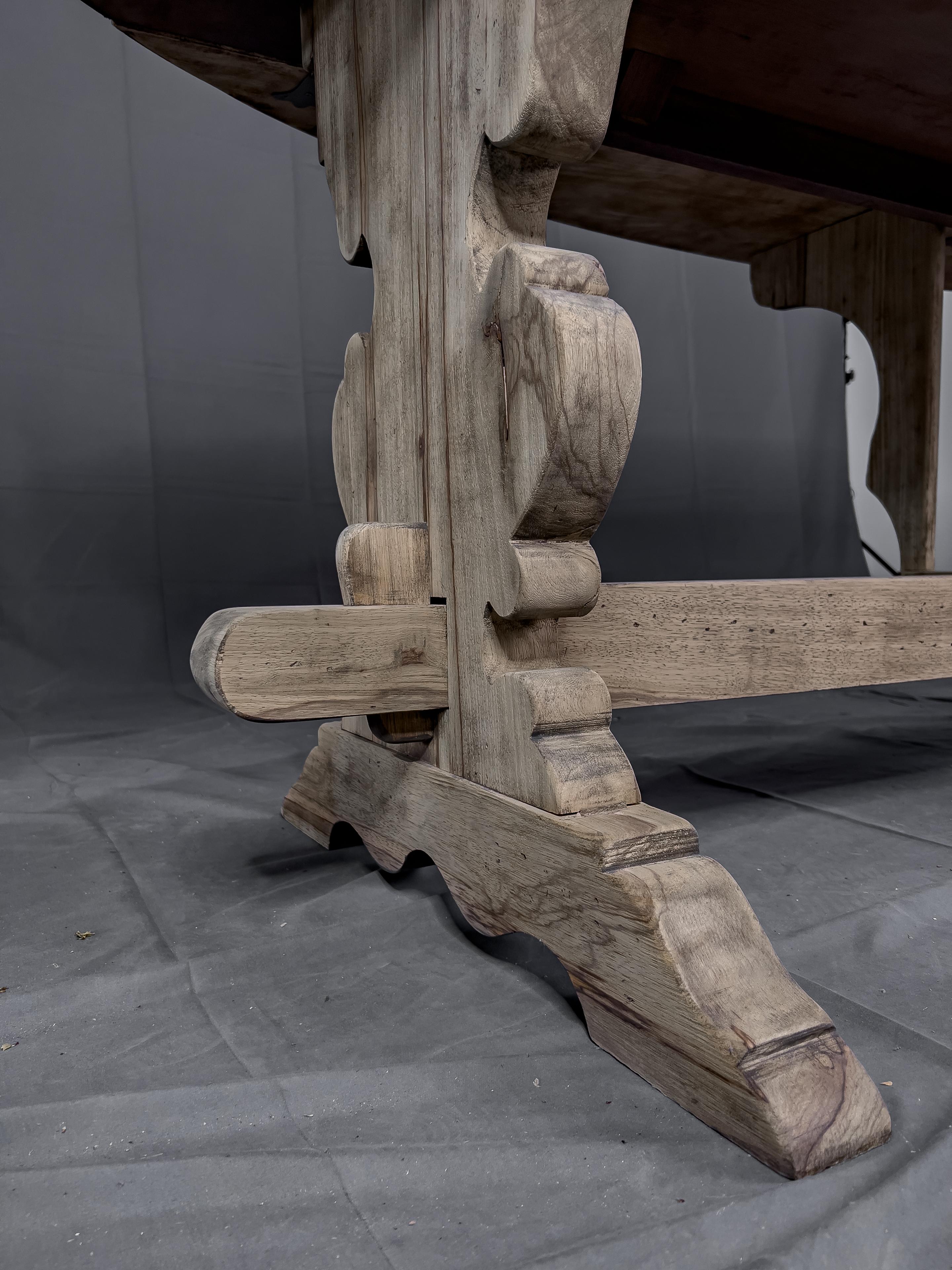 Bleached 19th Century French Oak Drop-Leaf Trestle Table 3