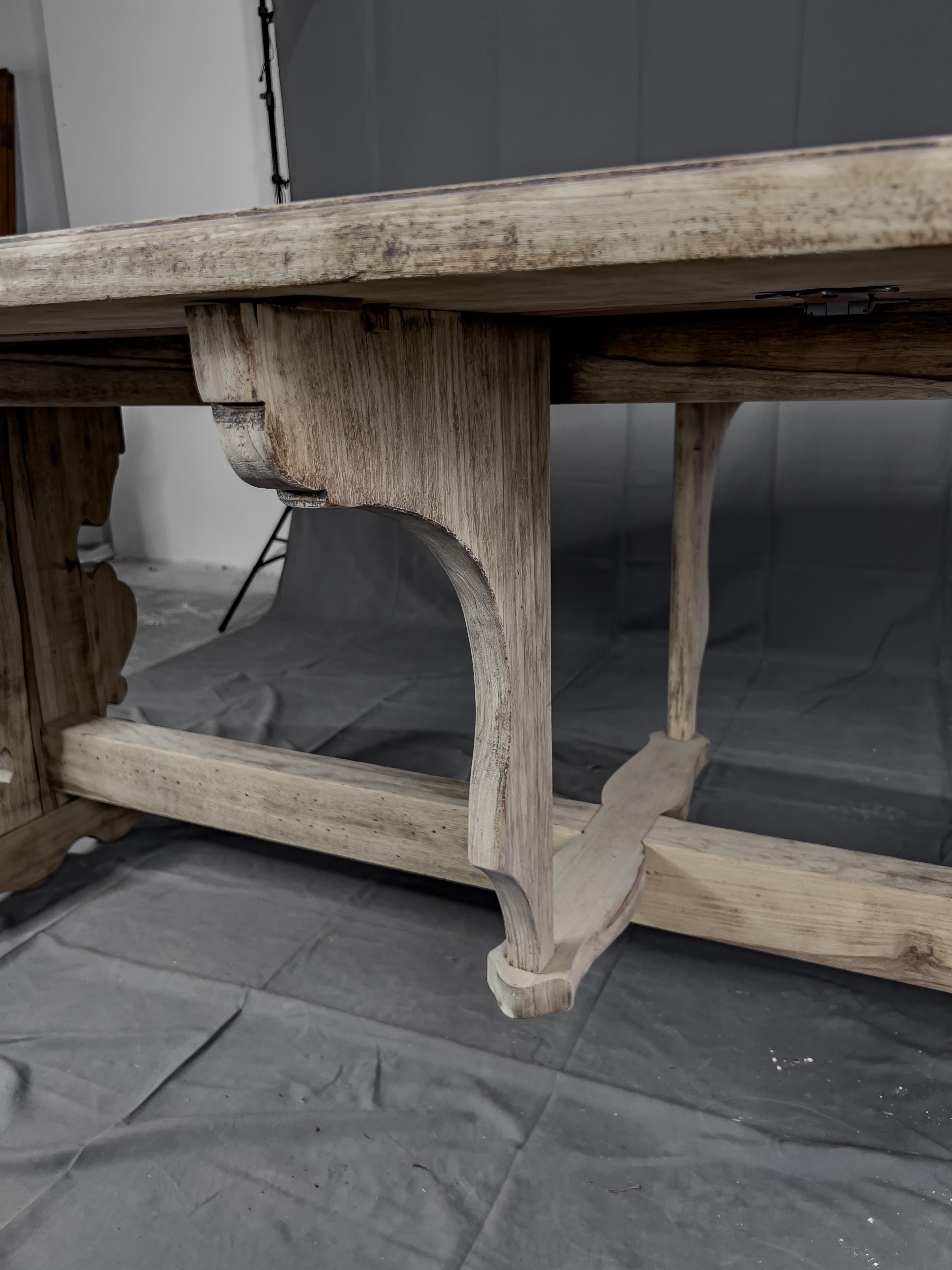 Bleached 19th Century French Oak Drop-Leaf Trestle Table 4