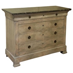 Antique Bleached 19th Century Commode Chest of Drawers with Black Marble Top, circa 1880