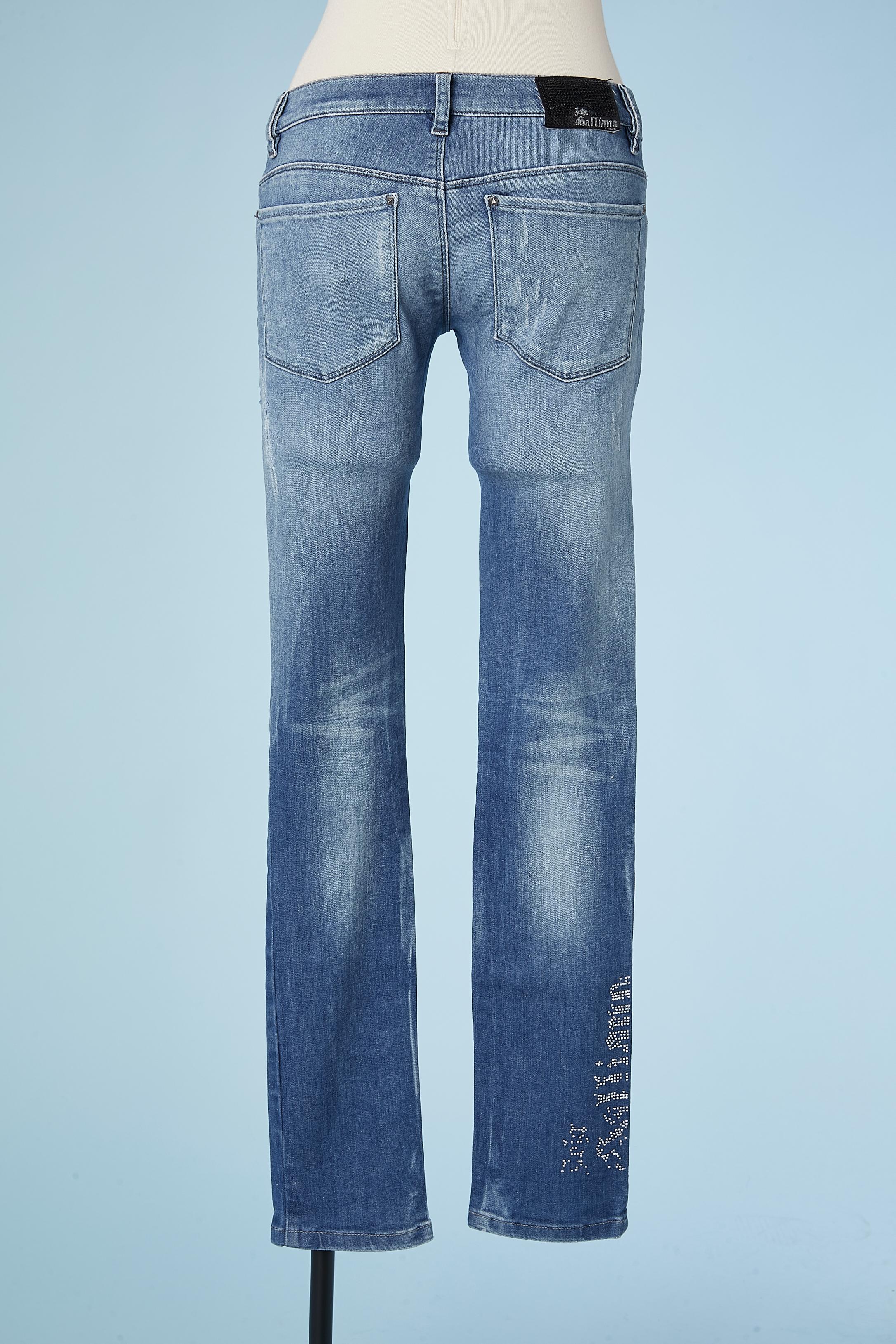 Women's or Men's Bleached and top-stitched denim pant with mini-studs in the bottom John Galliano For Sale