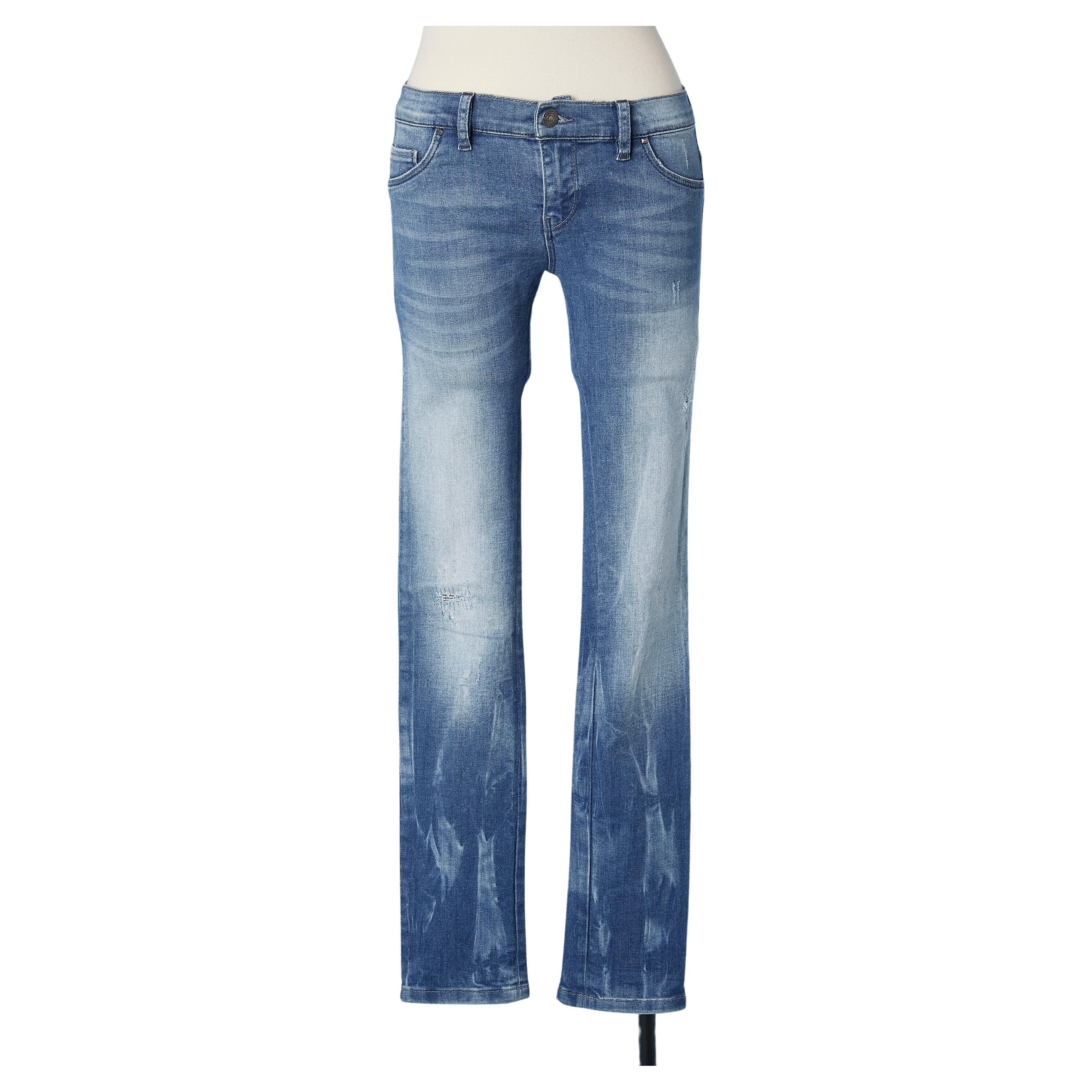 Bleached and top-stitched denim pant with mini-studs in the bottom John Galliano For Sale