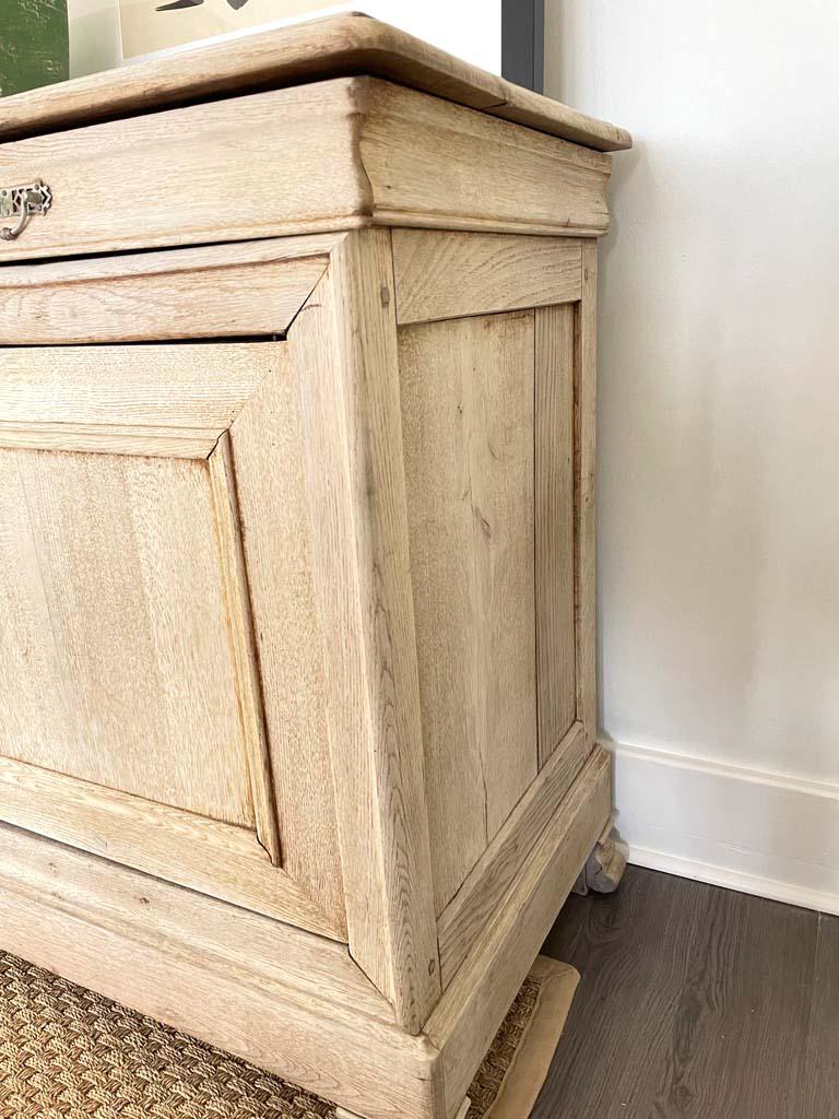 beautiful antique Louis Phillip chest from the 19th century that has been recently bleached. beautiful simple lines and functional storage and two small drawers at the top. Original hardware. 

Dimensions over all 40” tall 23” deep 57” wide